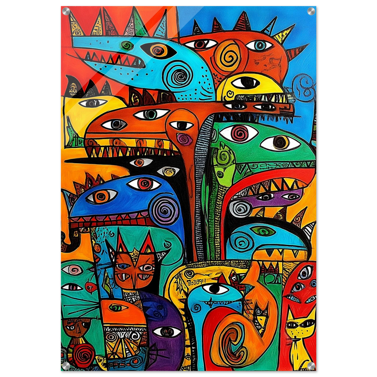 Chats Totems Colorés — tableau plexiglas — art mural STNCL