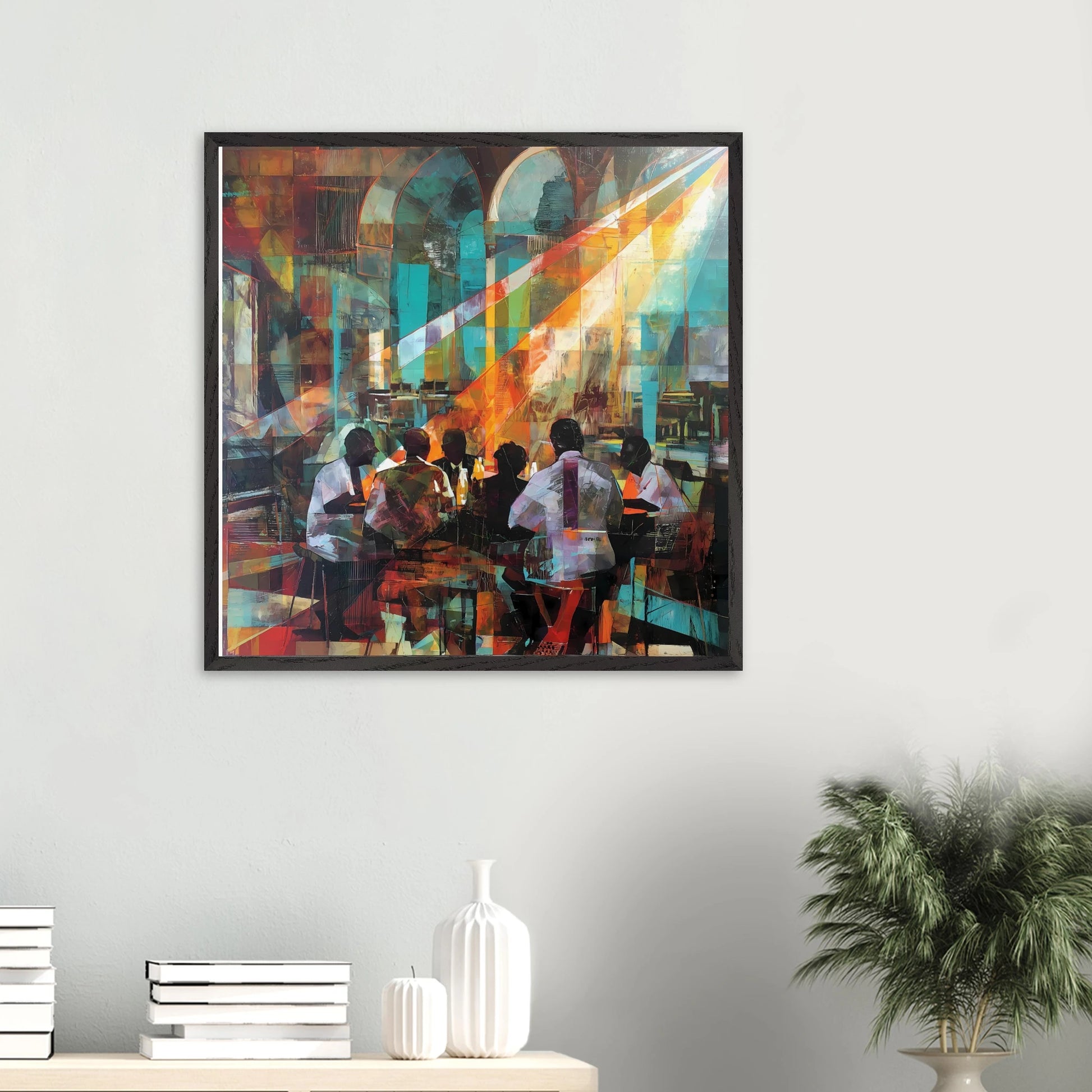 Rencontre au Café — tableau encadre bois — vue 13 — art mural STNCL