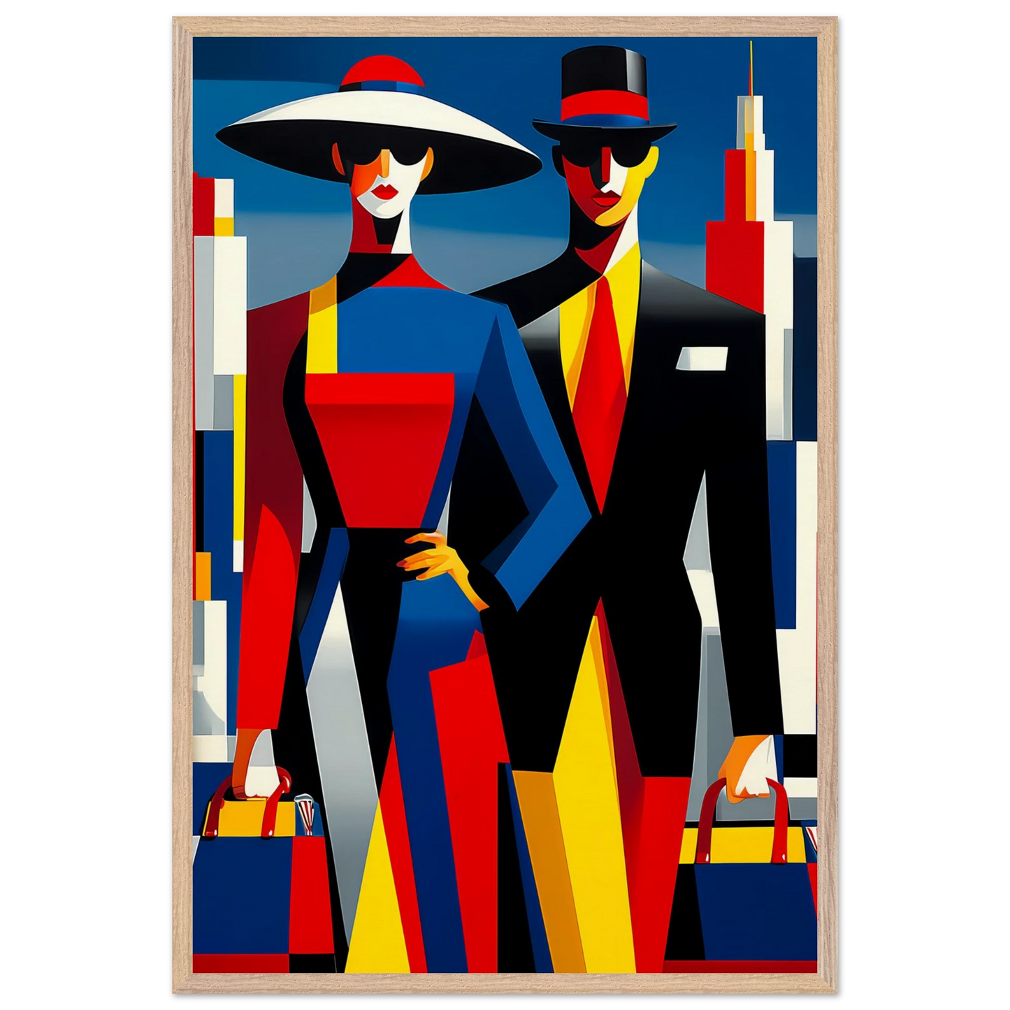 Le Couple en Ville — tableau encadré bois — vue 14 — art mural STNCL