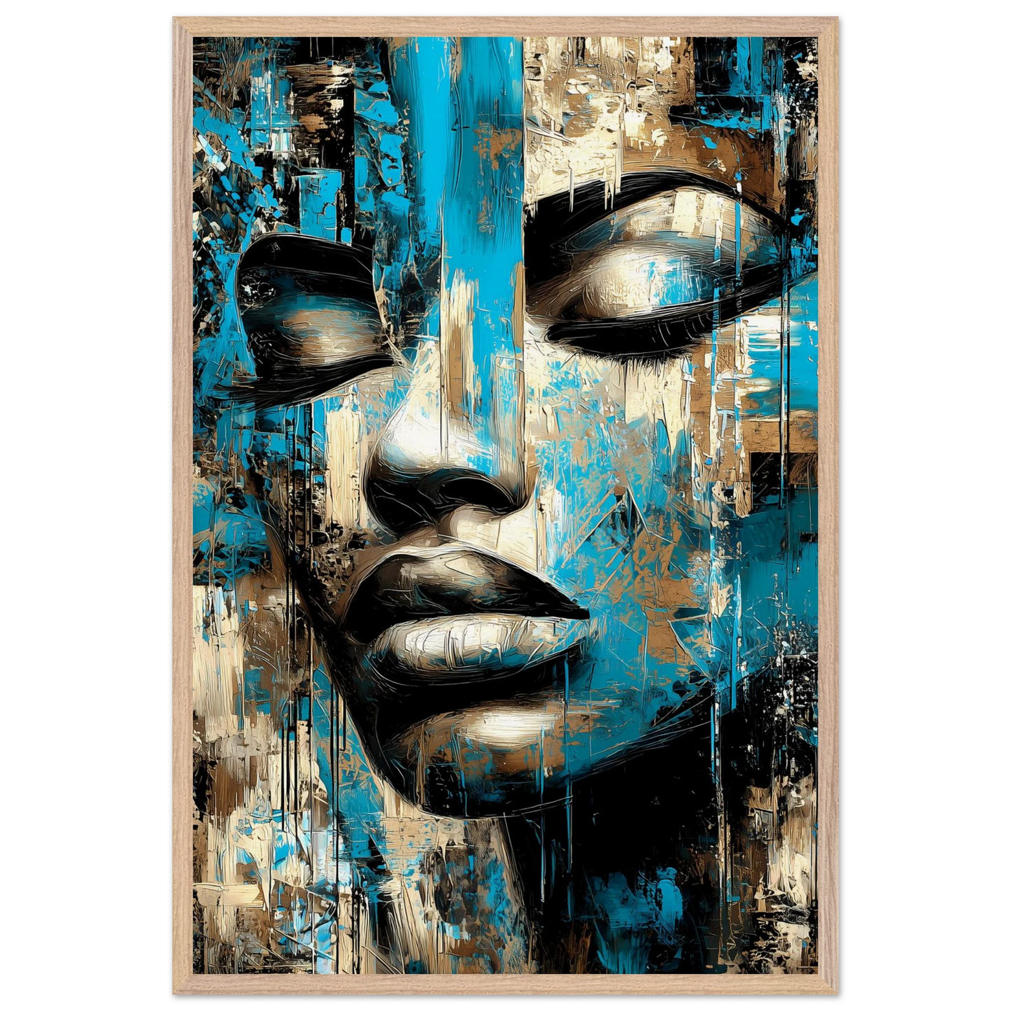 Bleu et Or — tableau encadré bois — vue 14 — art mural STNCL