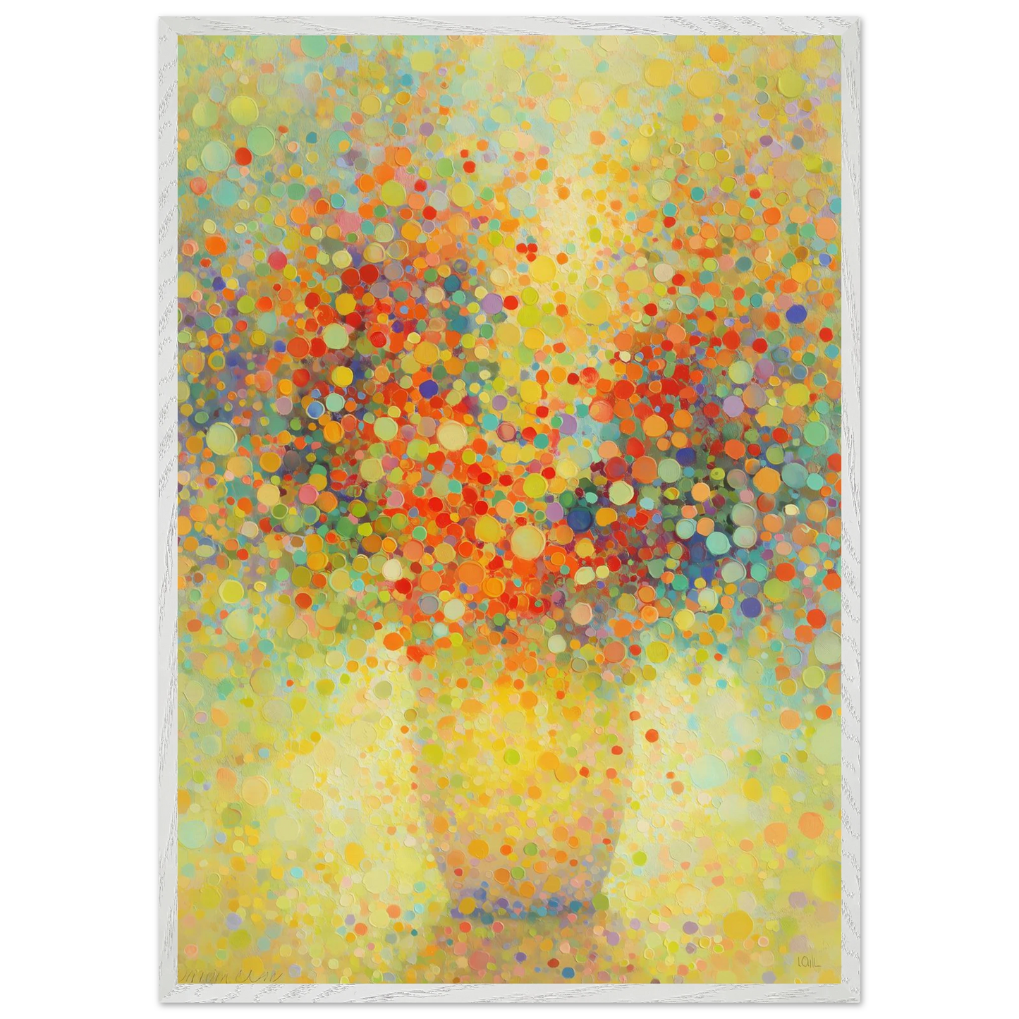 Floraison Pointilliste — tableau encadré bois — vue 5 — art mural STNCL