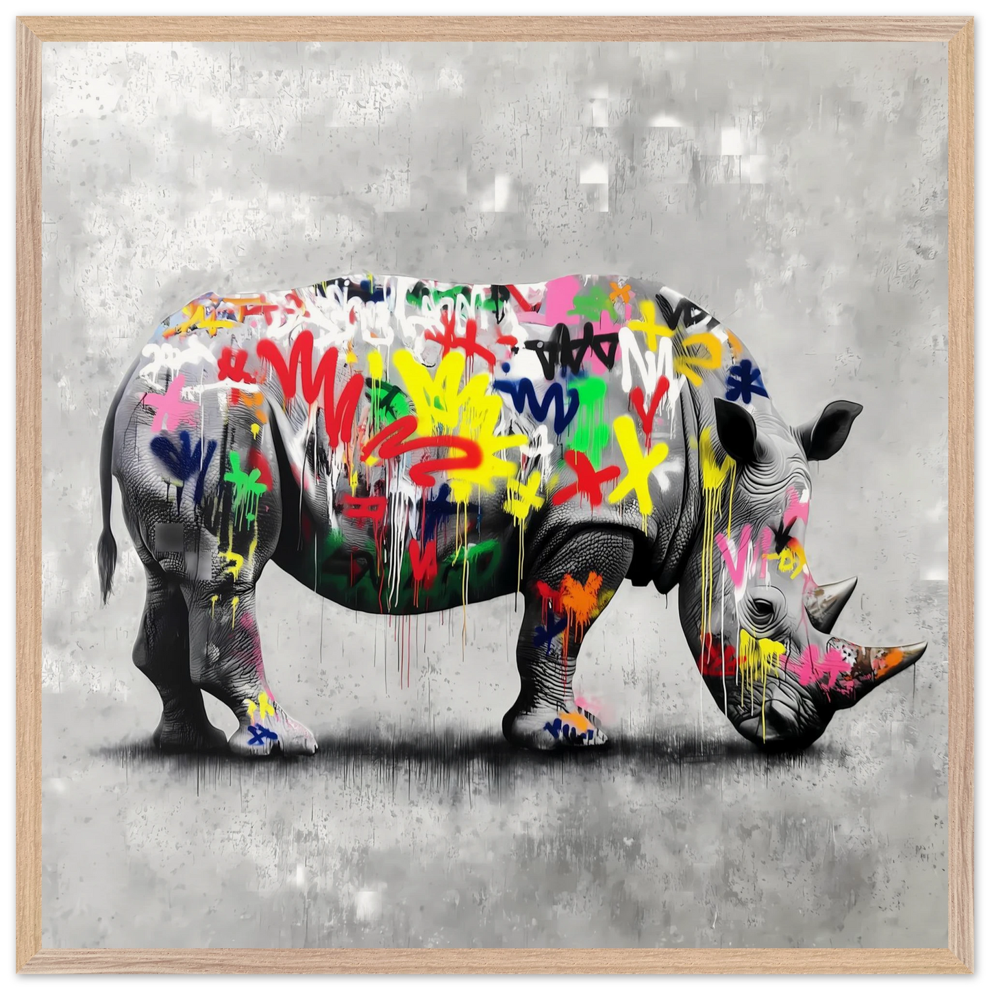 Rhinocéros Bombé — tableau encadré bois — vue 10 — art mural STNCL