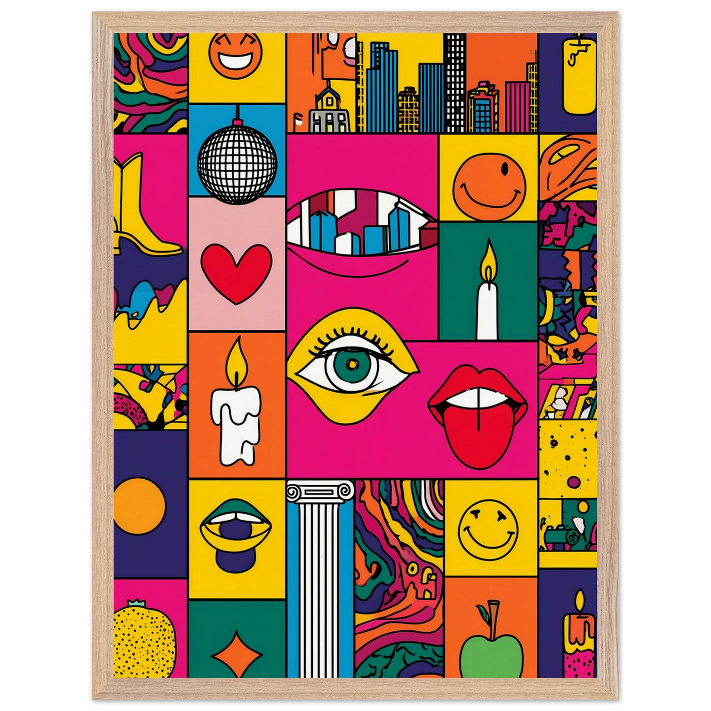 Icônes en Grille — tableau encadre bois — vue 3 — art mural STNCL