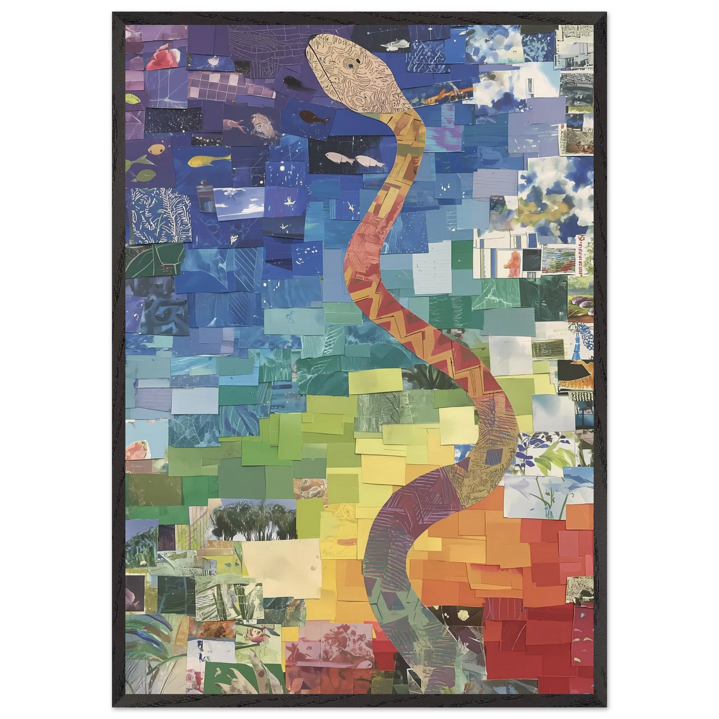 Serpent des Saisons — tableau encadré bois — art mural STNCL