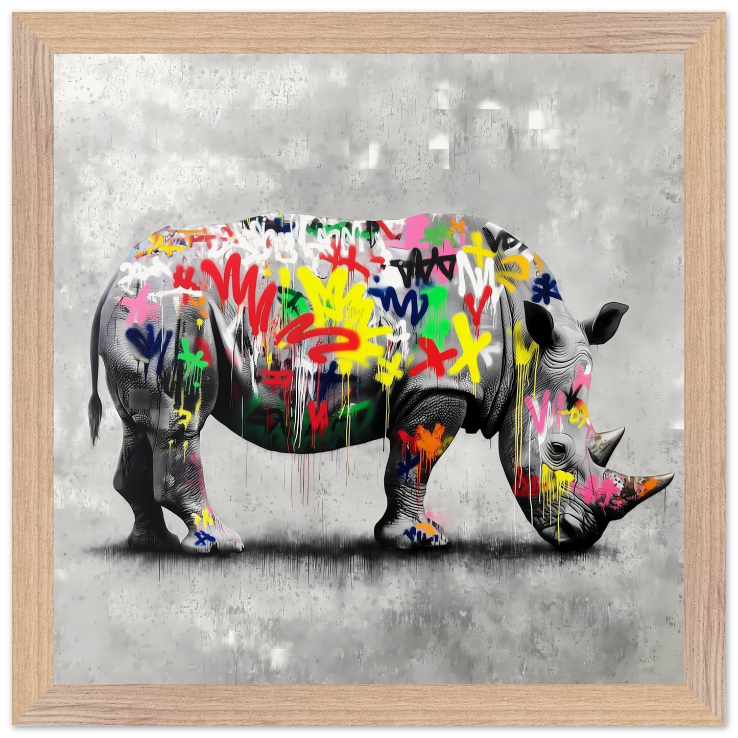 Rhinocéros Bombé — tableau encadré bois — vue 7 — art mural STNCL