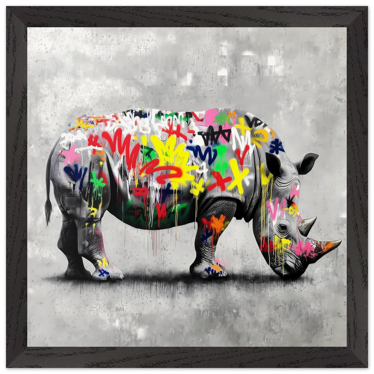 Rhinocéros Bombé — tableau encadré bois — vue 2 — art mural STNCL