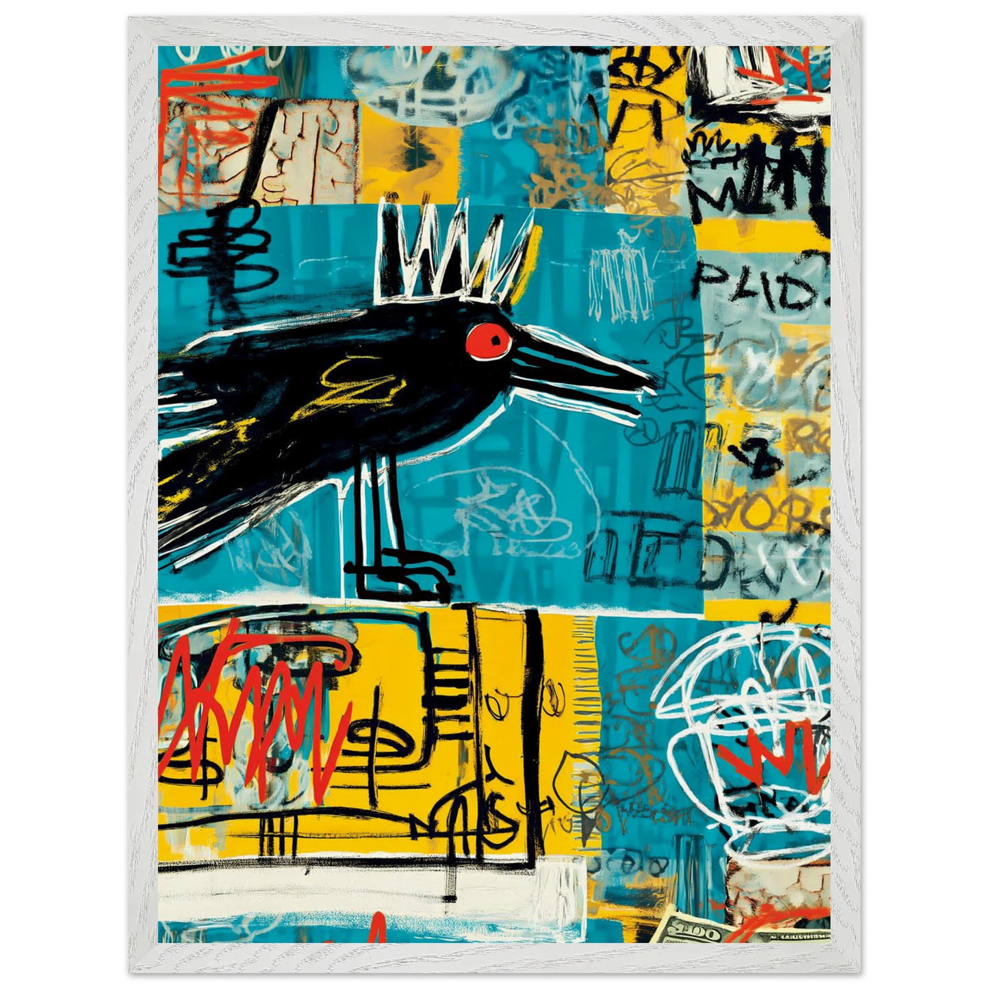 Corbeau Couronné — tableau encadré bois — vue 8 — art mural STNCL