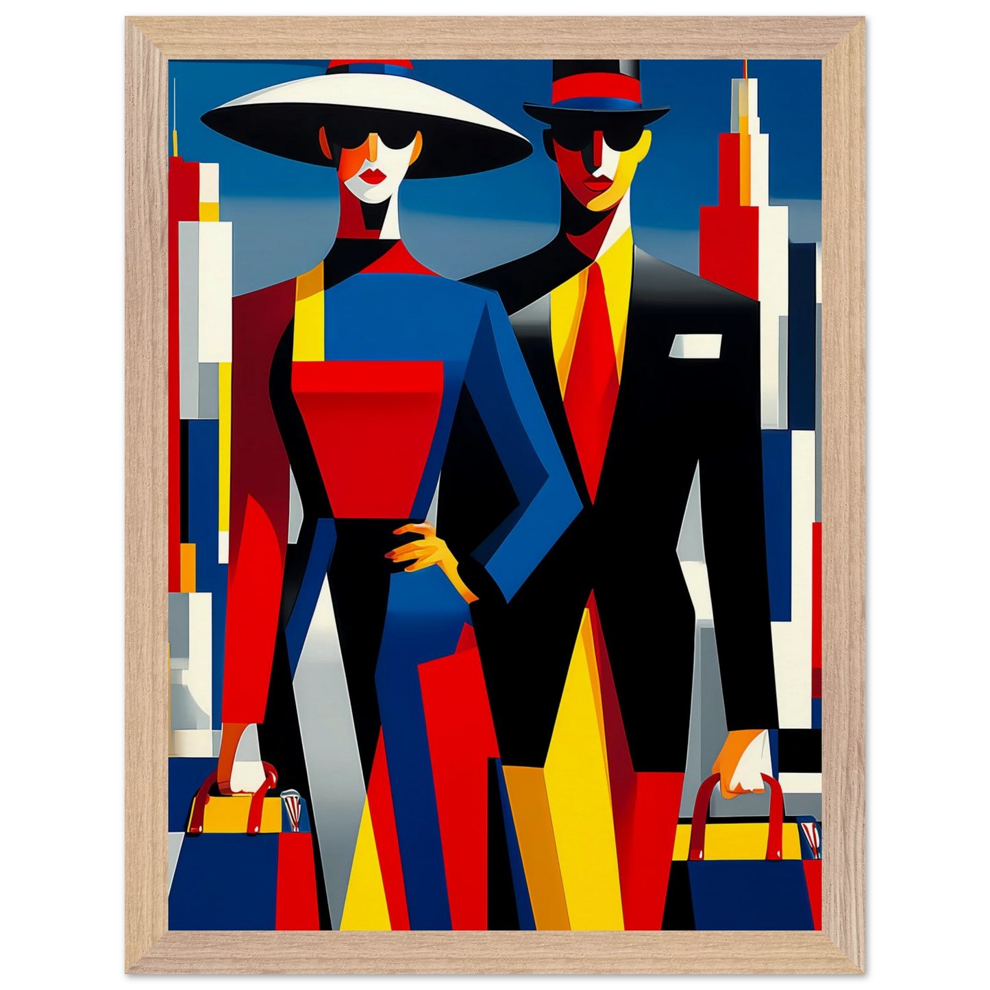 Le Couple en Ville — tableau encadré bois — vue 12 — art mural STNCL