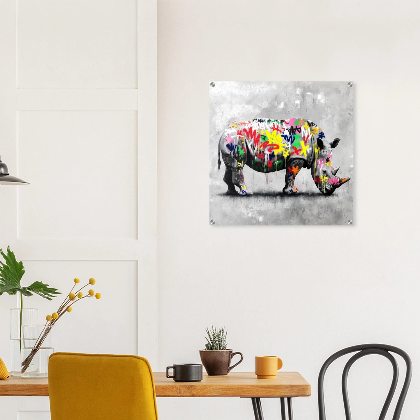 Rhinocéros Bombé — tableau plexiglas — vue 7 — art mural STNCL
