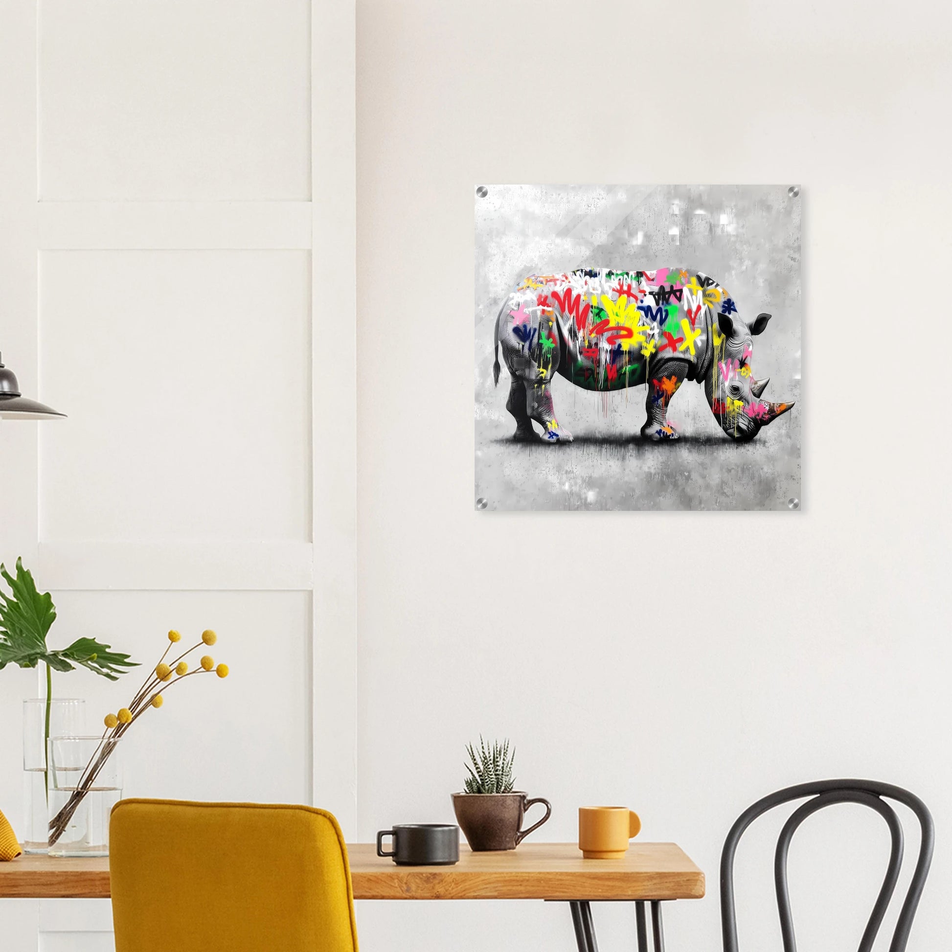 Rhinocéros Bombé — tableau plexiglas — vue 7 — art mural STNCL