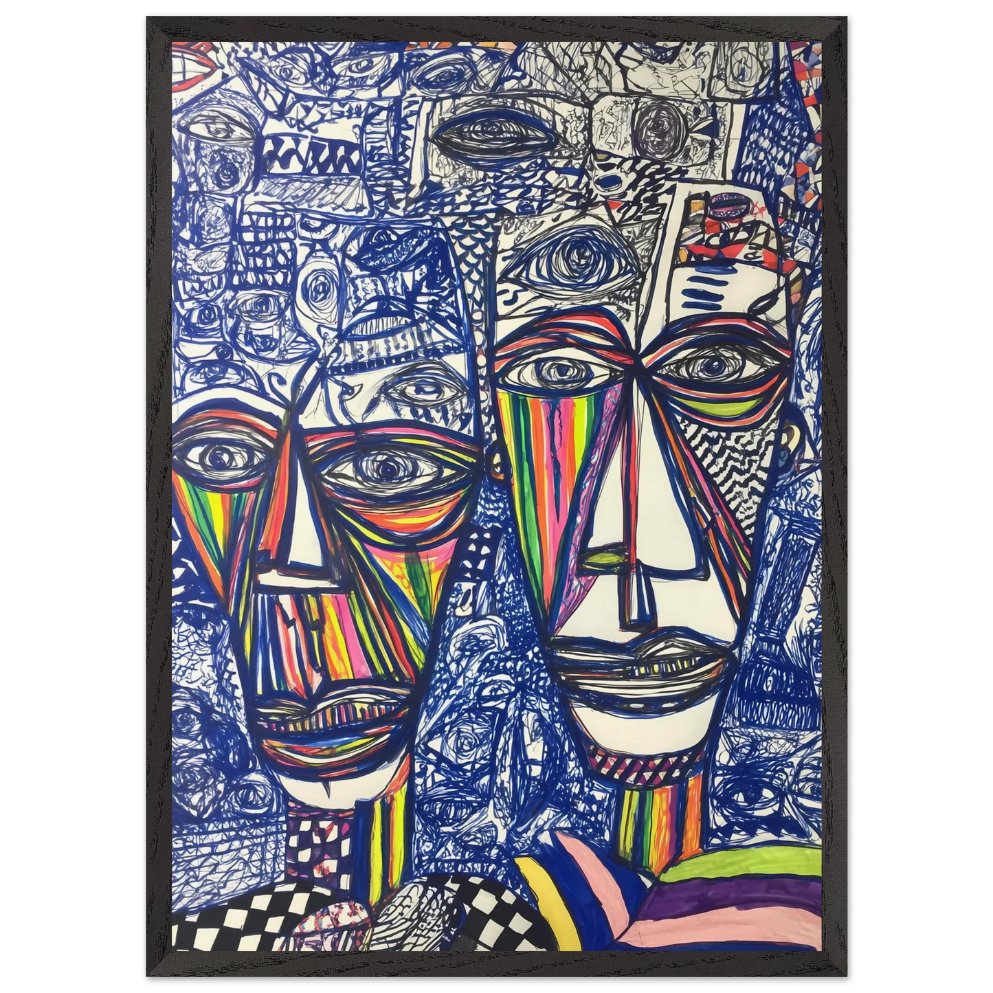 Deux Visages au Feutre — tableau encadré bois — vue 10 — art mural STNCL