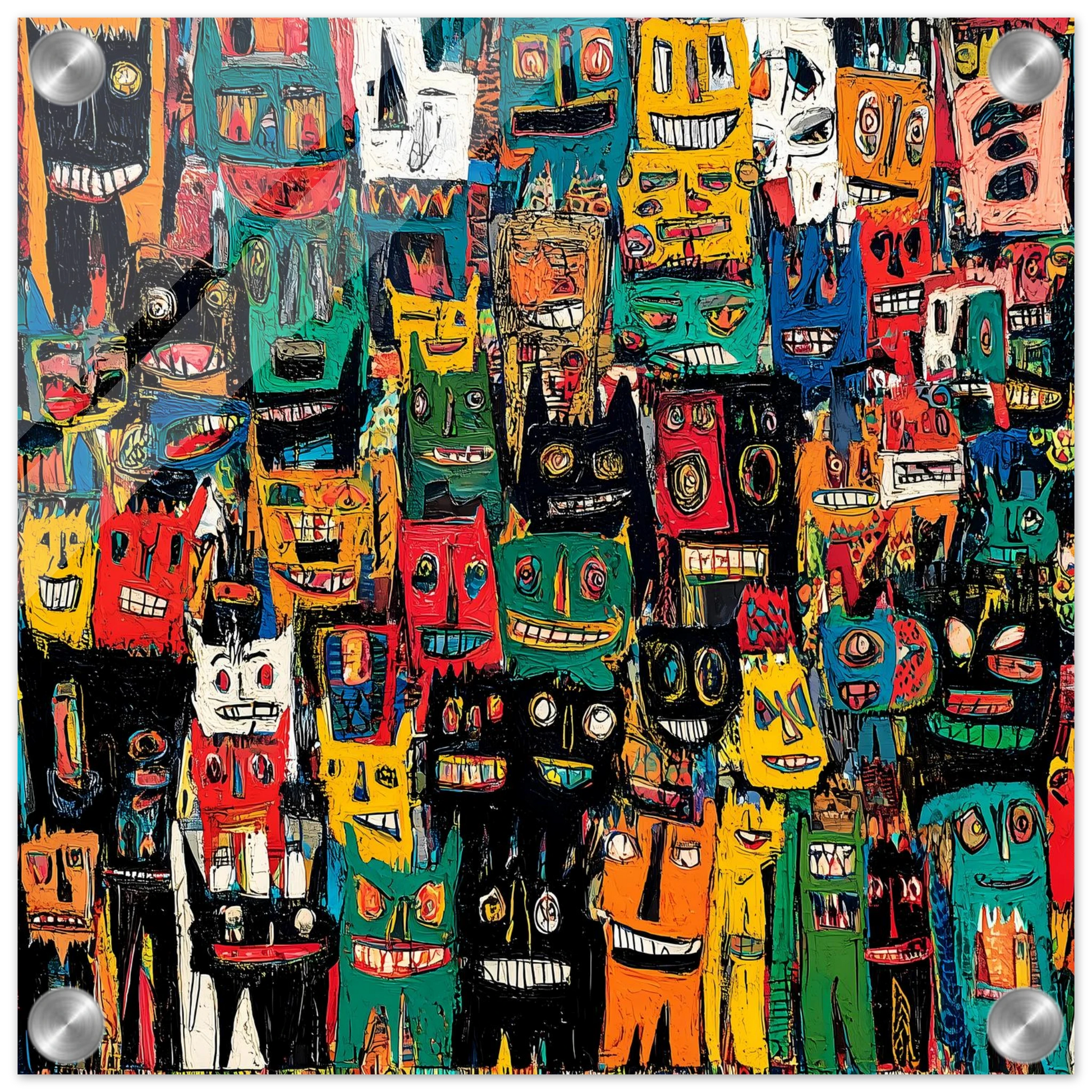 Assemblée de Masques — tableau plexiglas — vue 3 — art mural STNCL