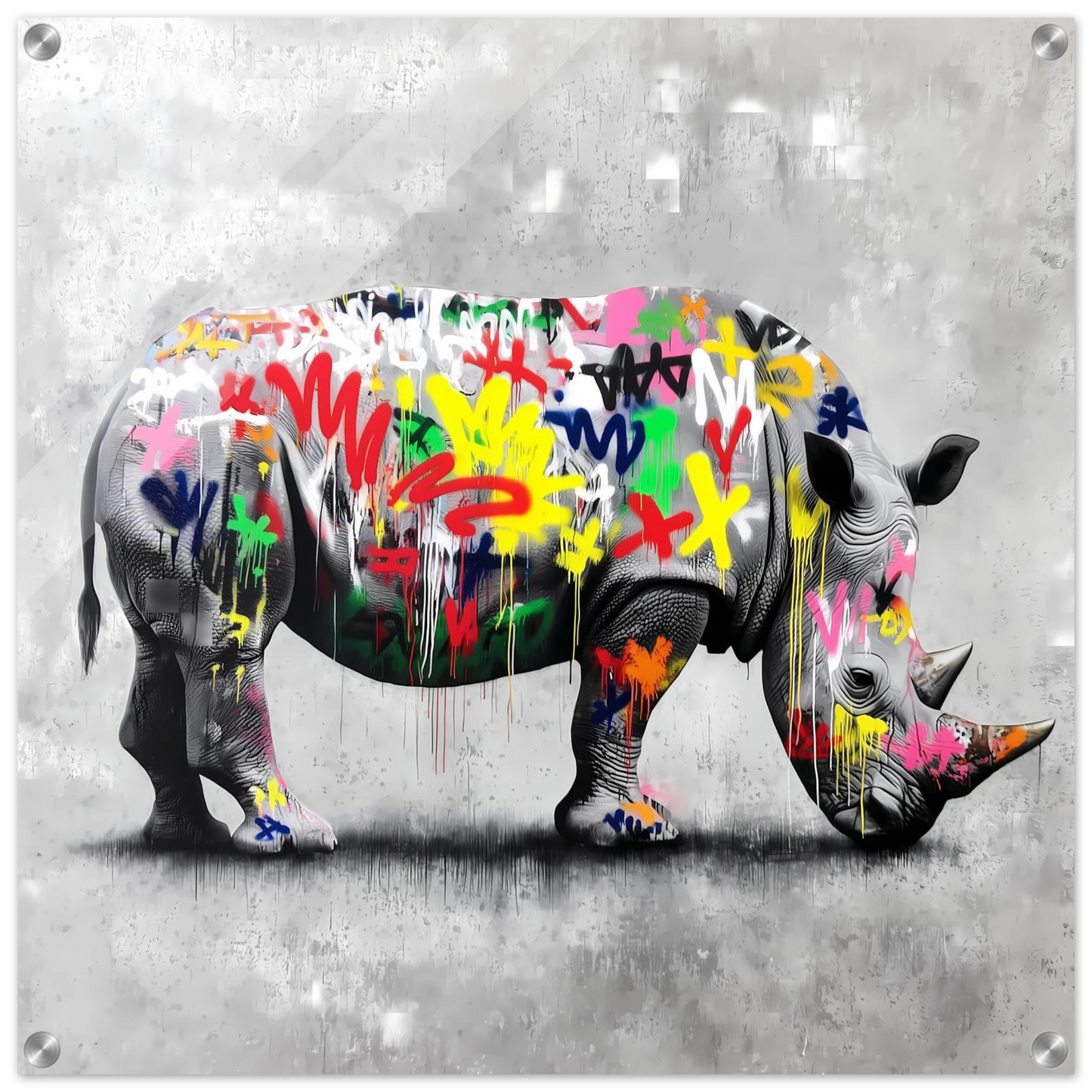 Rhinocéros Bombé — tableau plexiglas — art mural STNCL