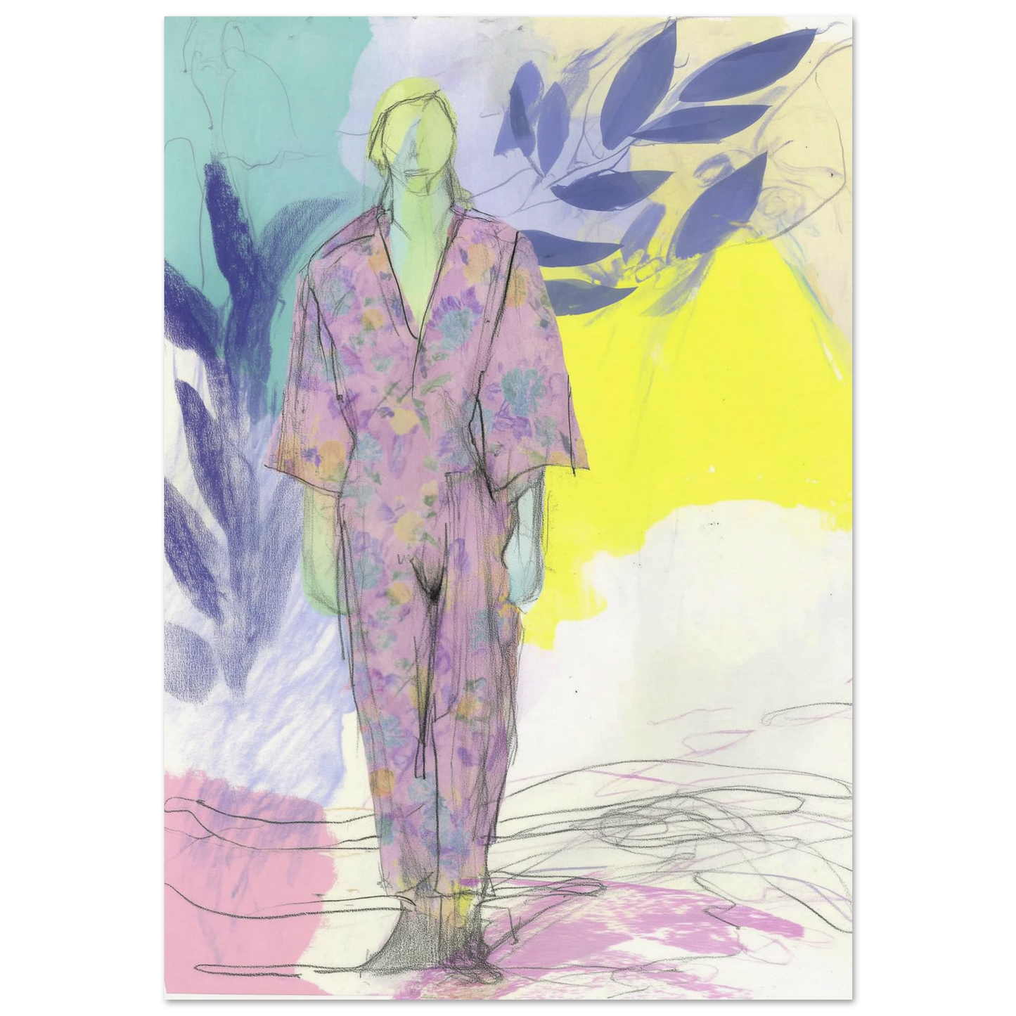Kimono Fleuri sous les Feuilles — affiche d'art — art mural STNCL