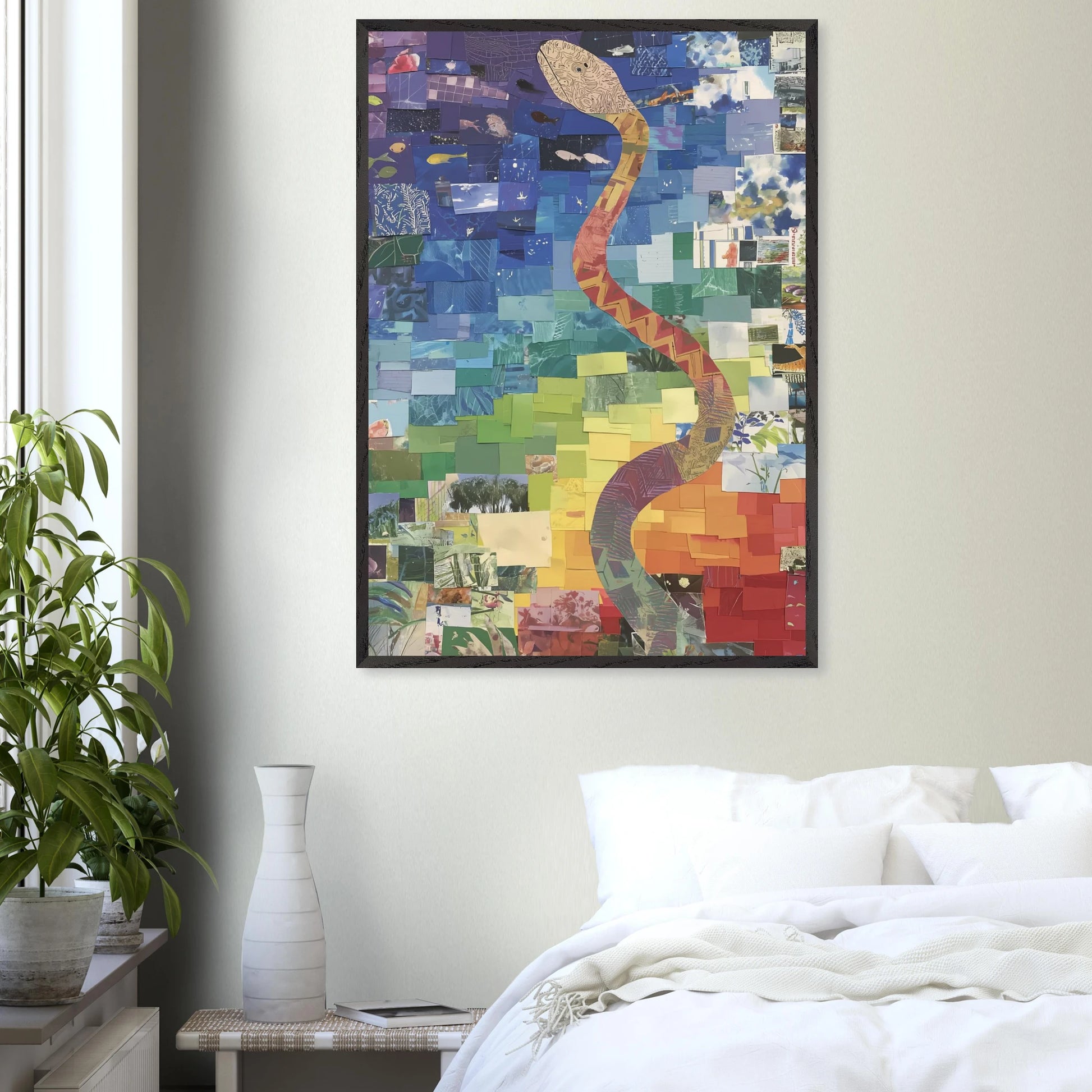 Serpent des Saisons — tableau encadré bois — vue 17 — art mural STNCL