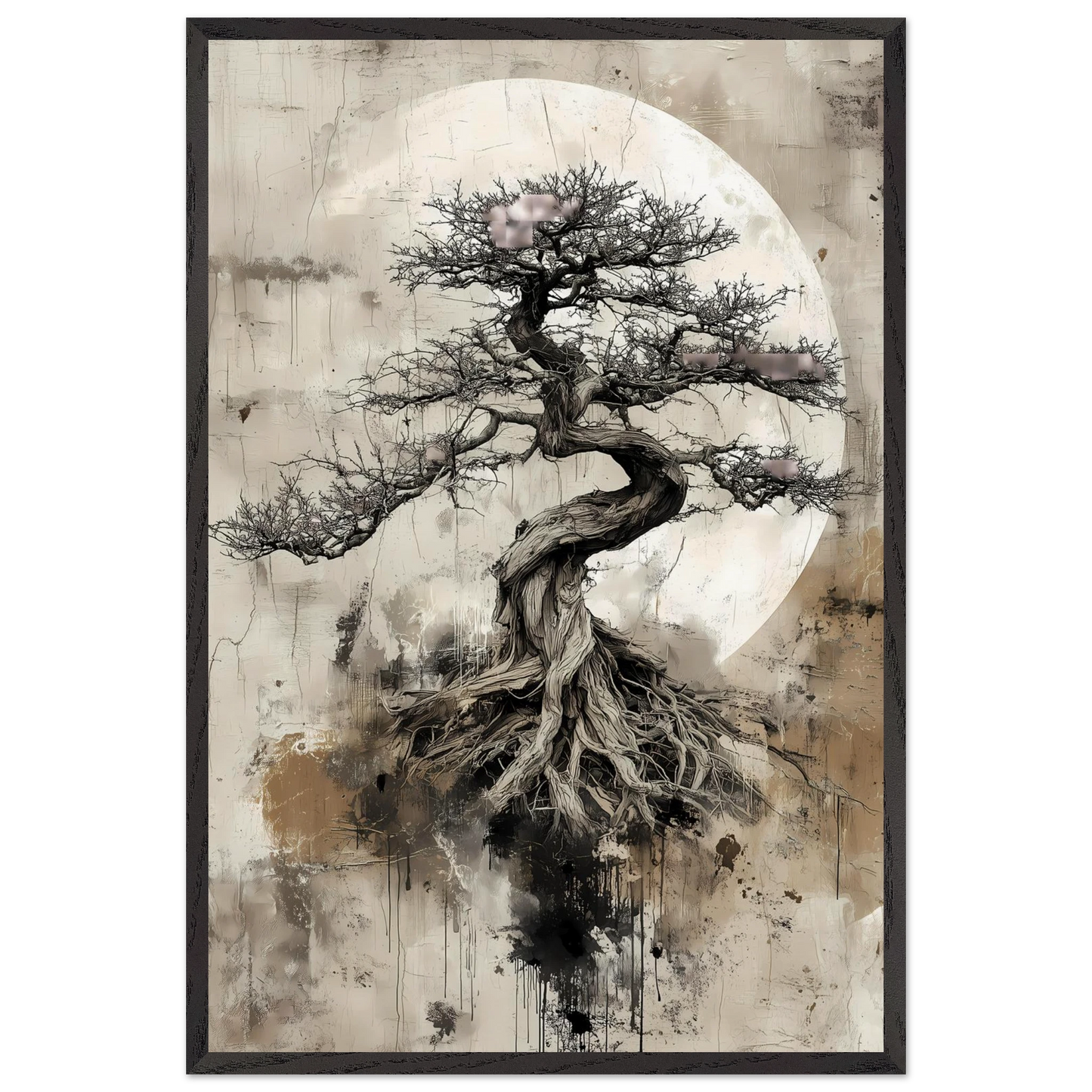 Bonsaï sous la Lune — tableau encadre bois — vue 2 — art mural STNCL