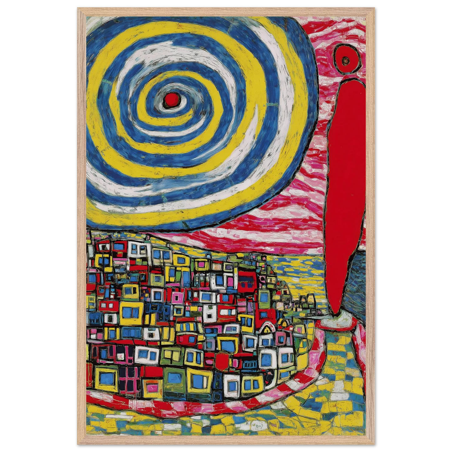 La Spirale et les Maisons — tableau encadré bois — vue 14 — art mural STNCL