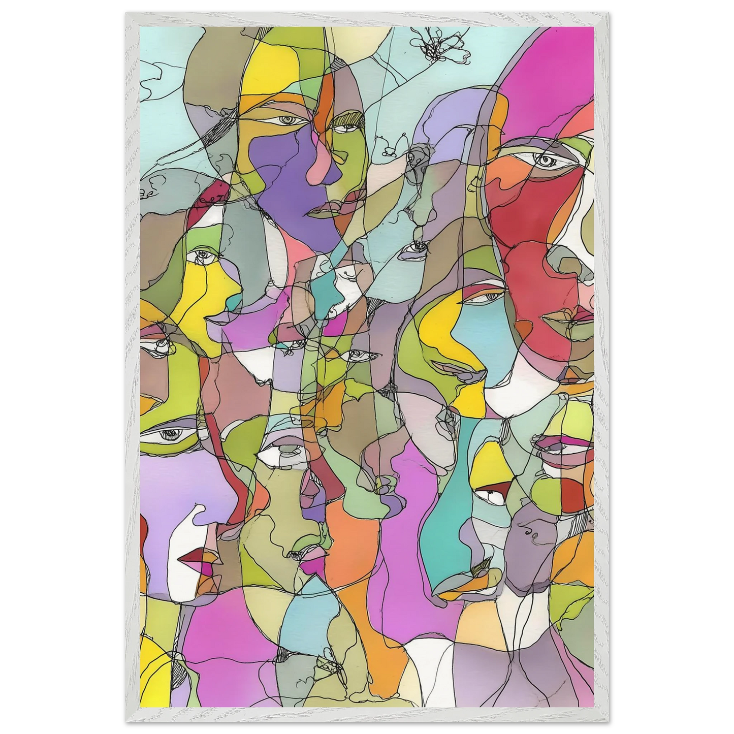 Visages Entrelacés — tableau encadre bois — vue 7 — art mural STNCL