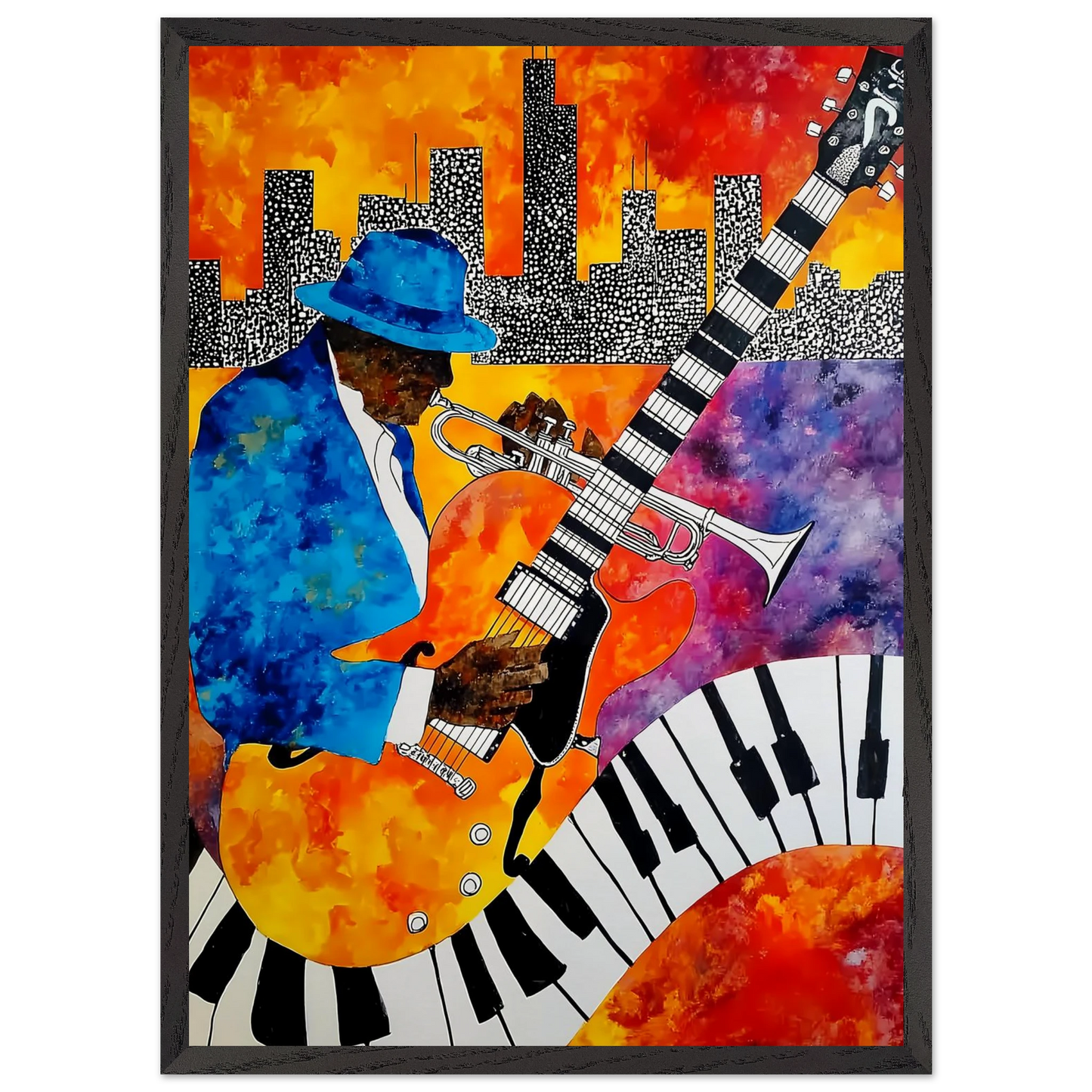 Blues en Ville — tableau encadre bois — vue 10 — art mural STNCL
