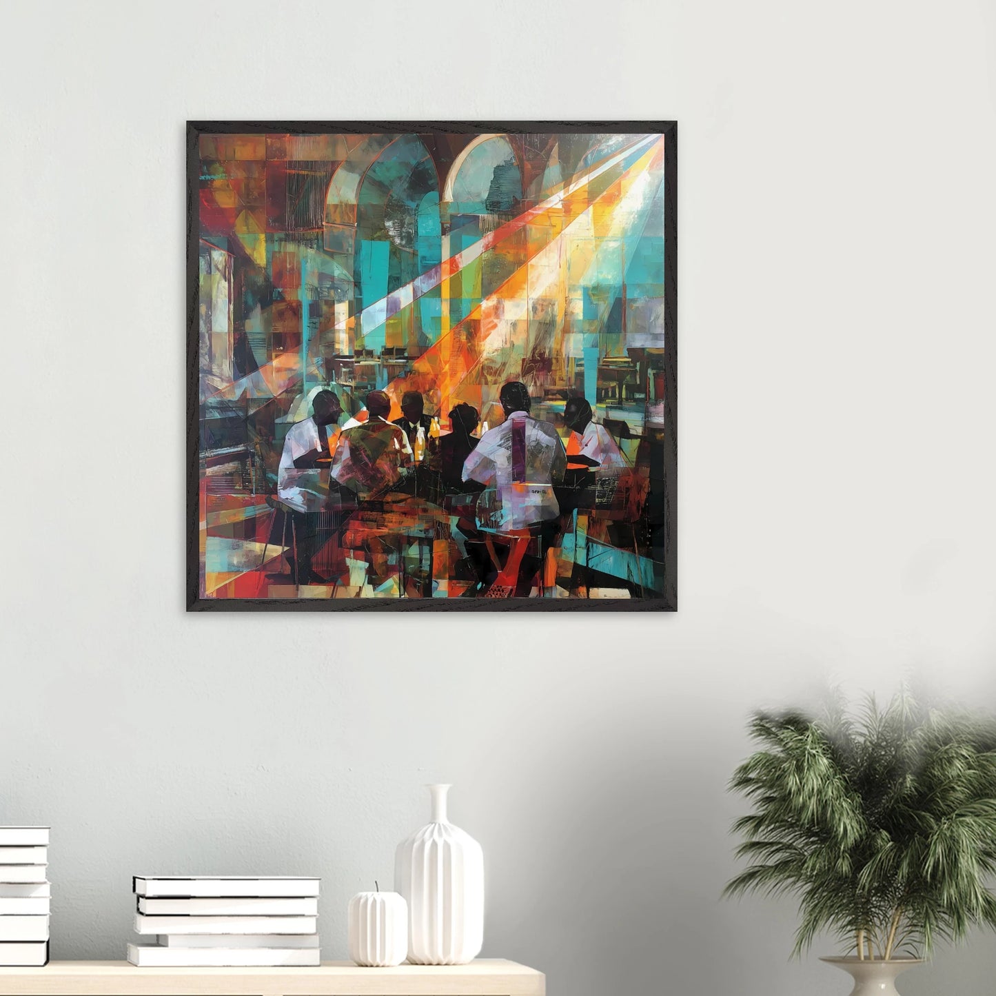 Rencontre au Café — tableau encadre bois — vue 13 — art mural STNCL