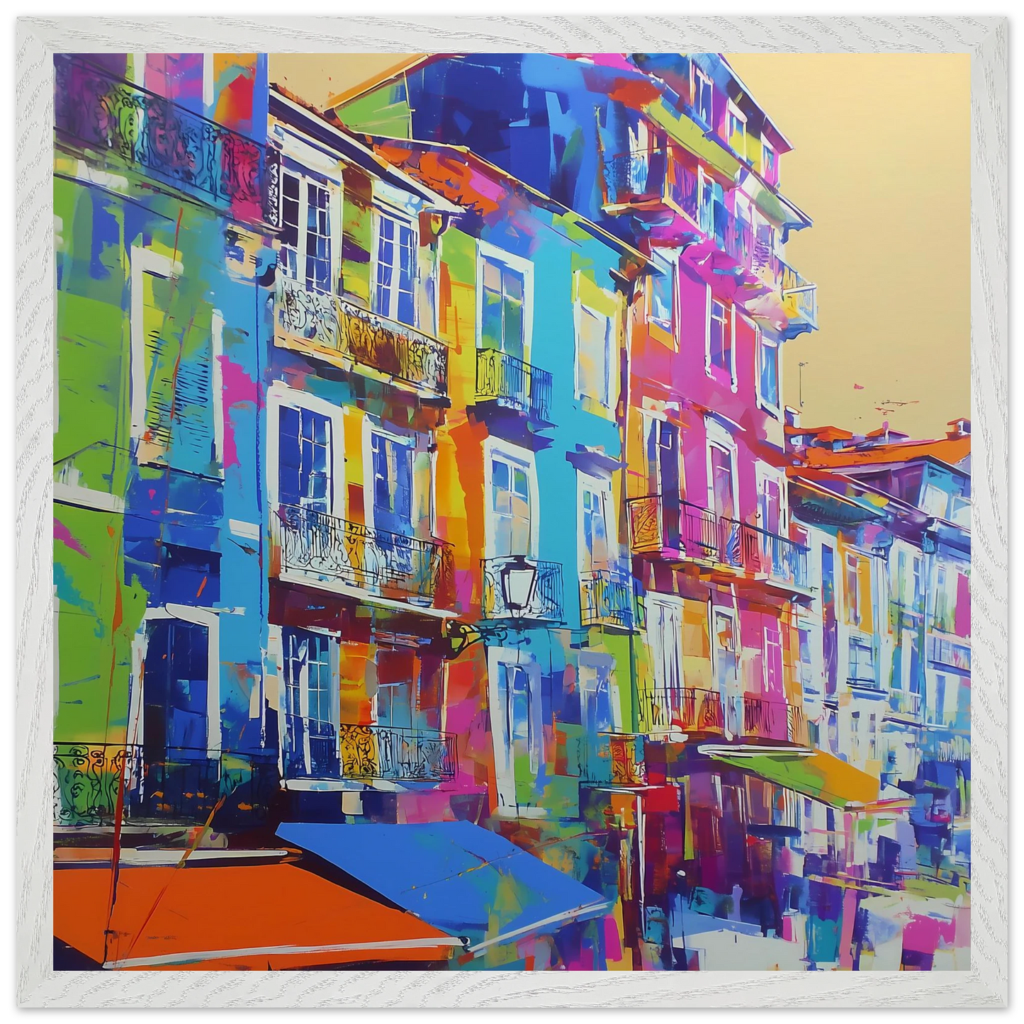 Balcons Colorés — tableau encadre bois — vue 12 — art mural STNCL