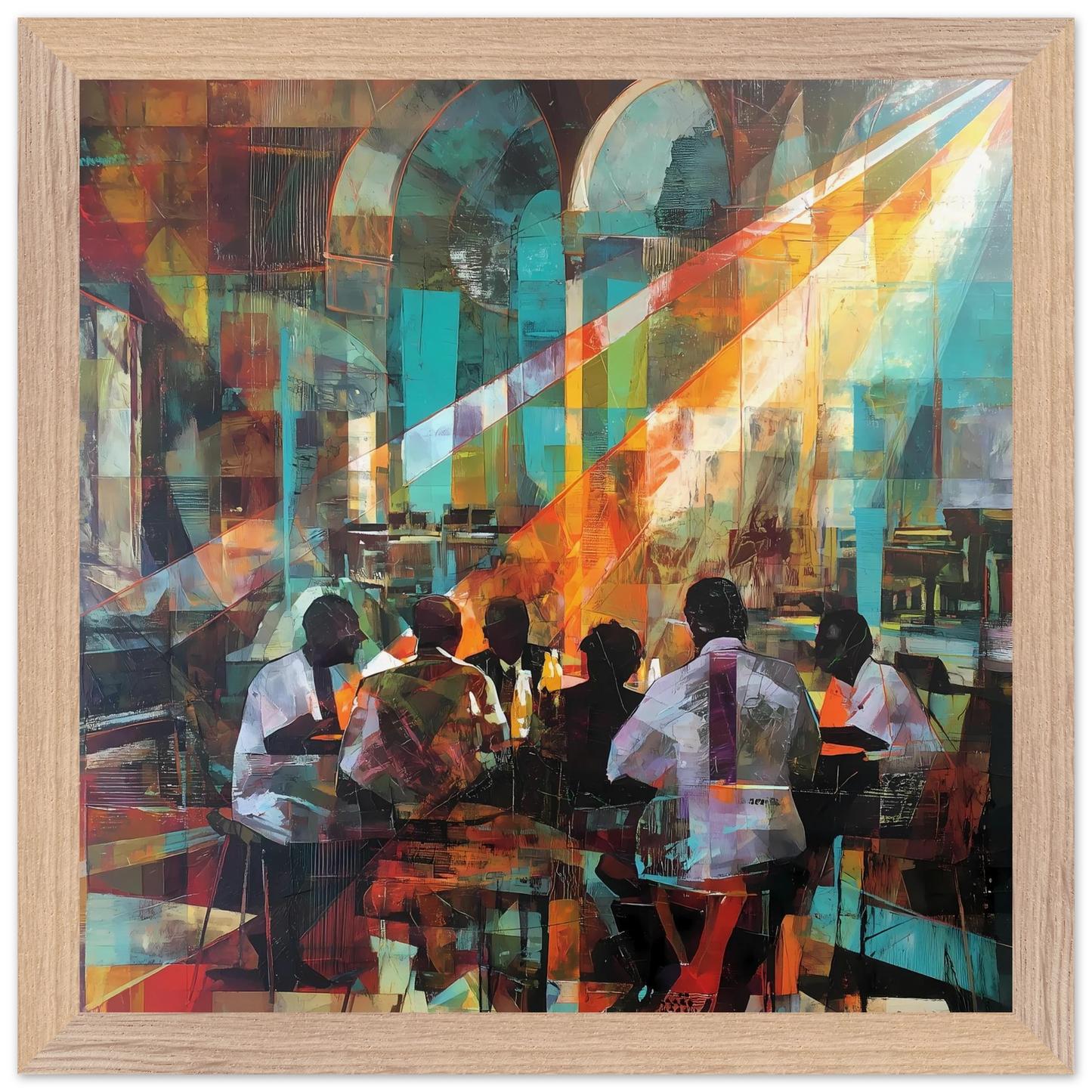 Rencontre au Café — tableau encadre bois — vue 7 — art mural STNCL