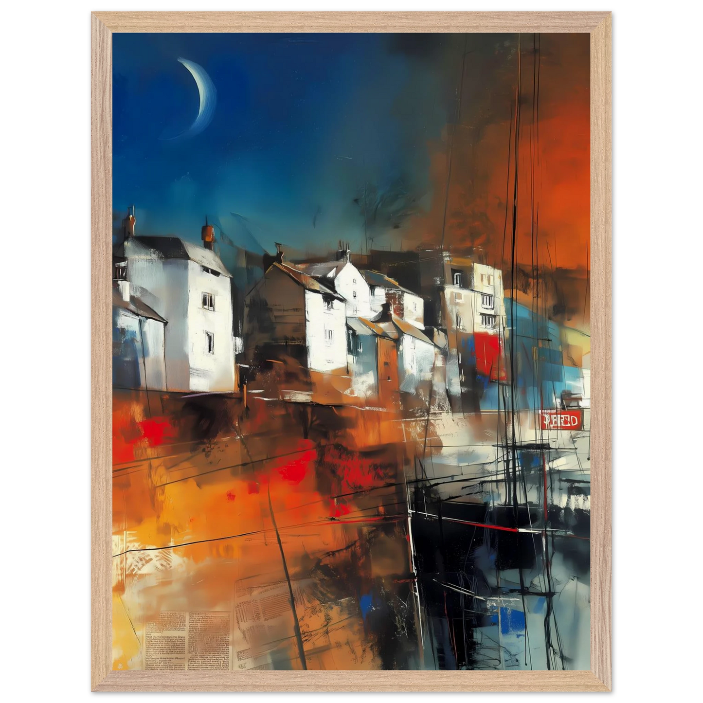 Port sous le Croissant de Lune — tableau encadré bois — vue 3 — art mural STNCL