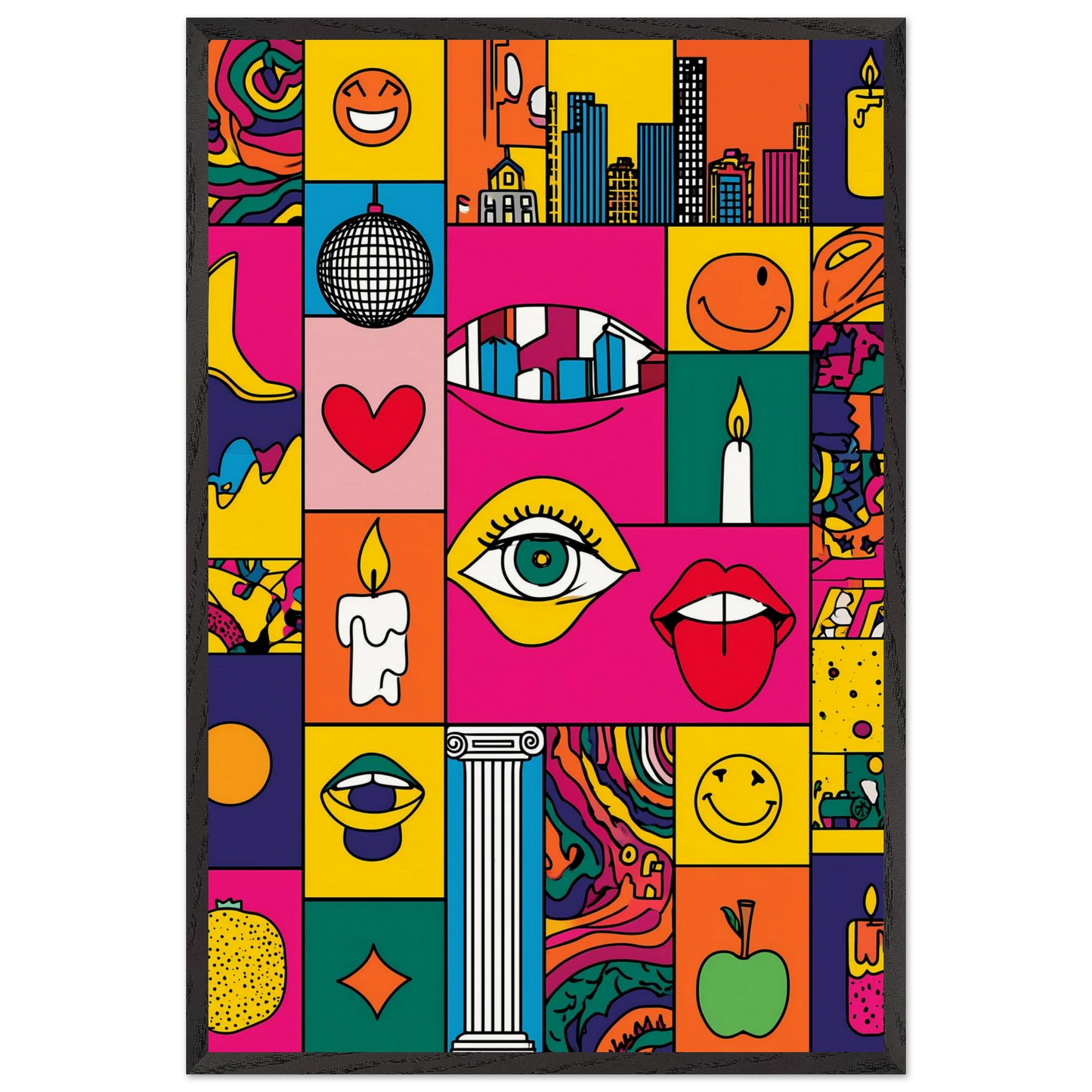Icônes en Grille — tableau encadre bois — vue 2 — art mural STNCL