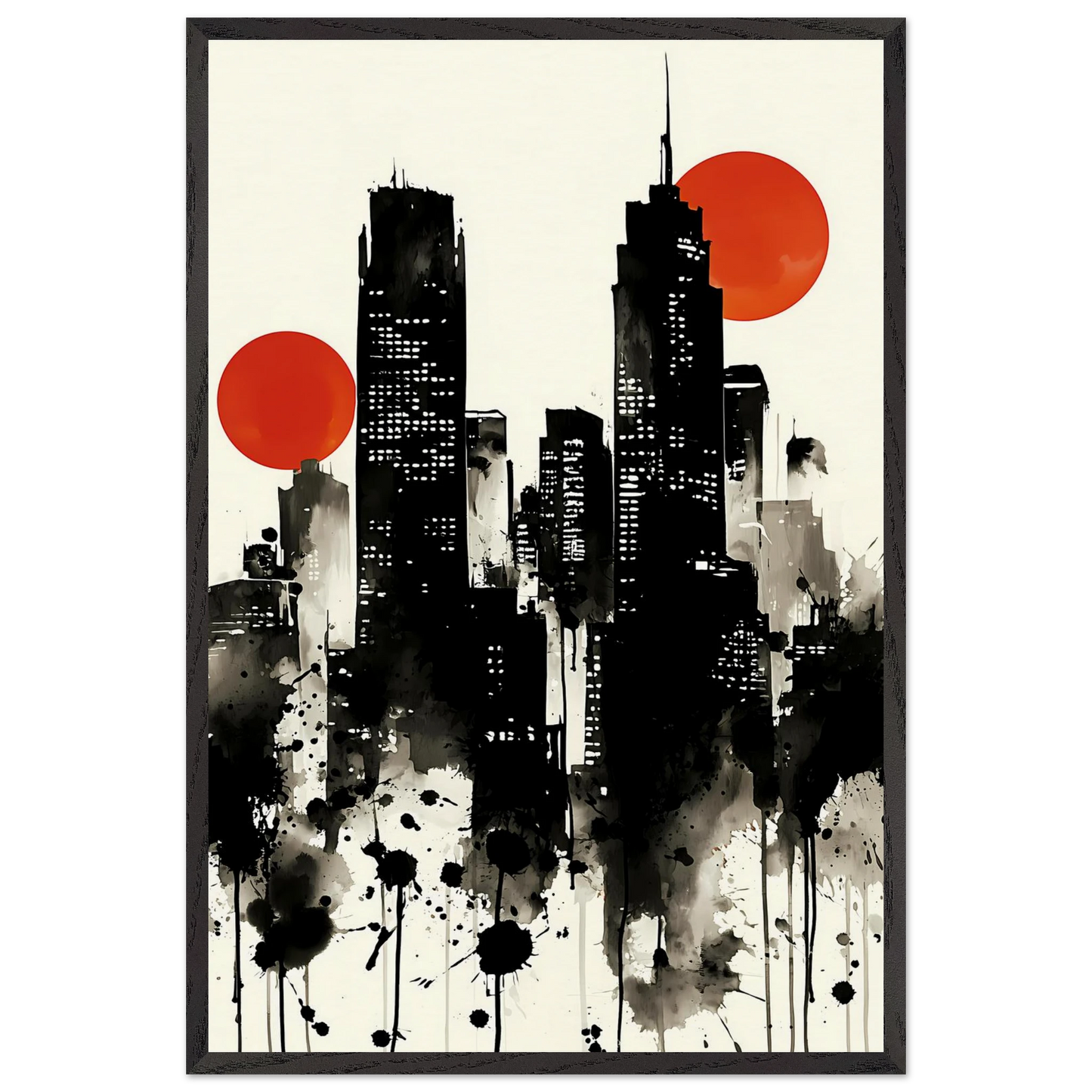 Ville d'Encre — tableau encadre bois — vue 2 — art mural STNCL