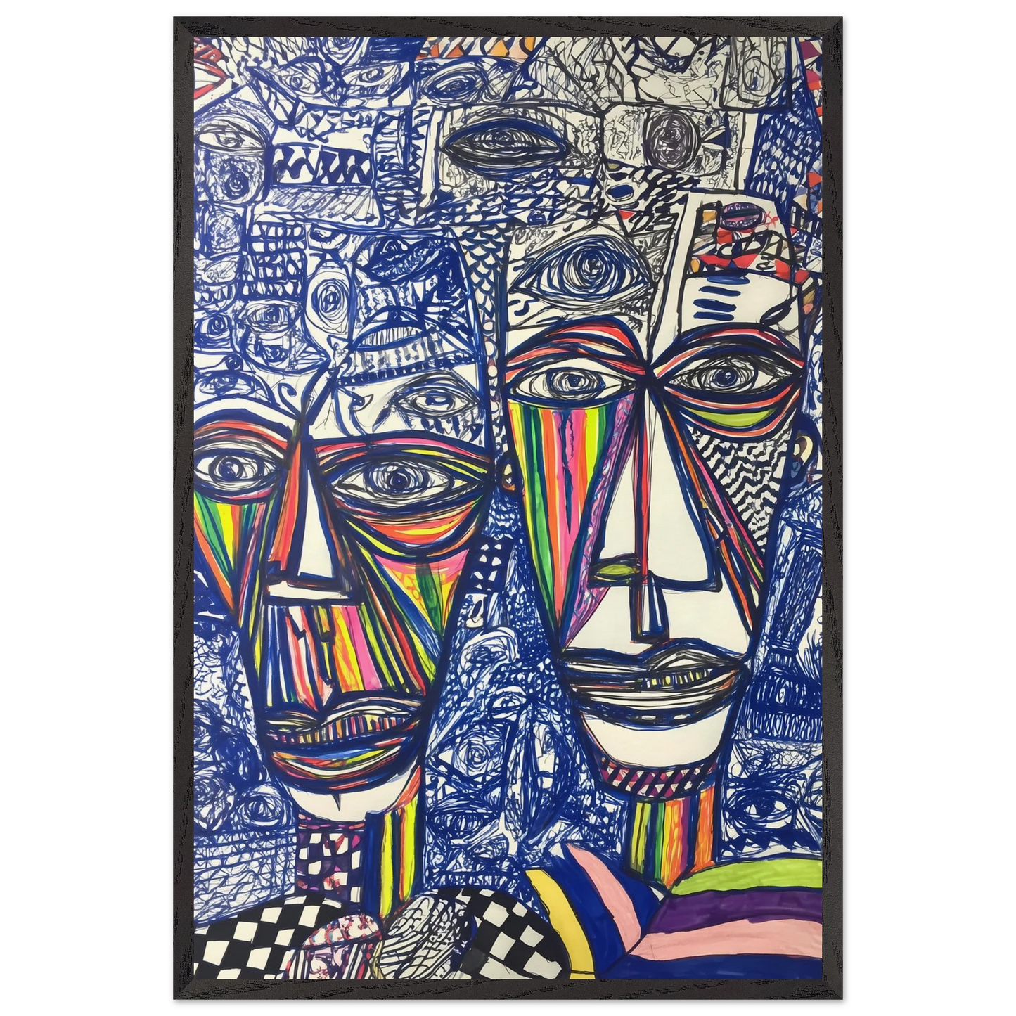 Deux Visages au Feutre — tableau encadré bois — vue 2 — art mural STNCL