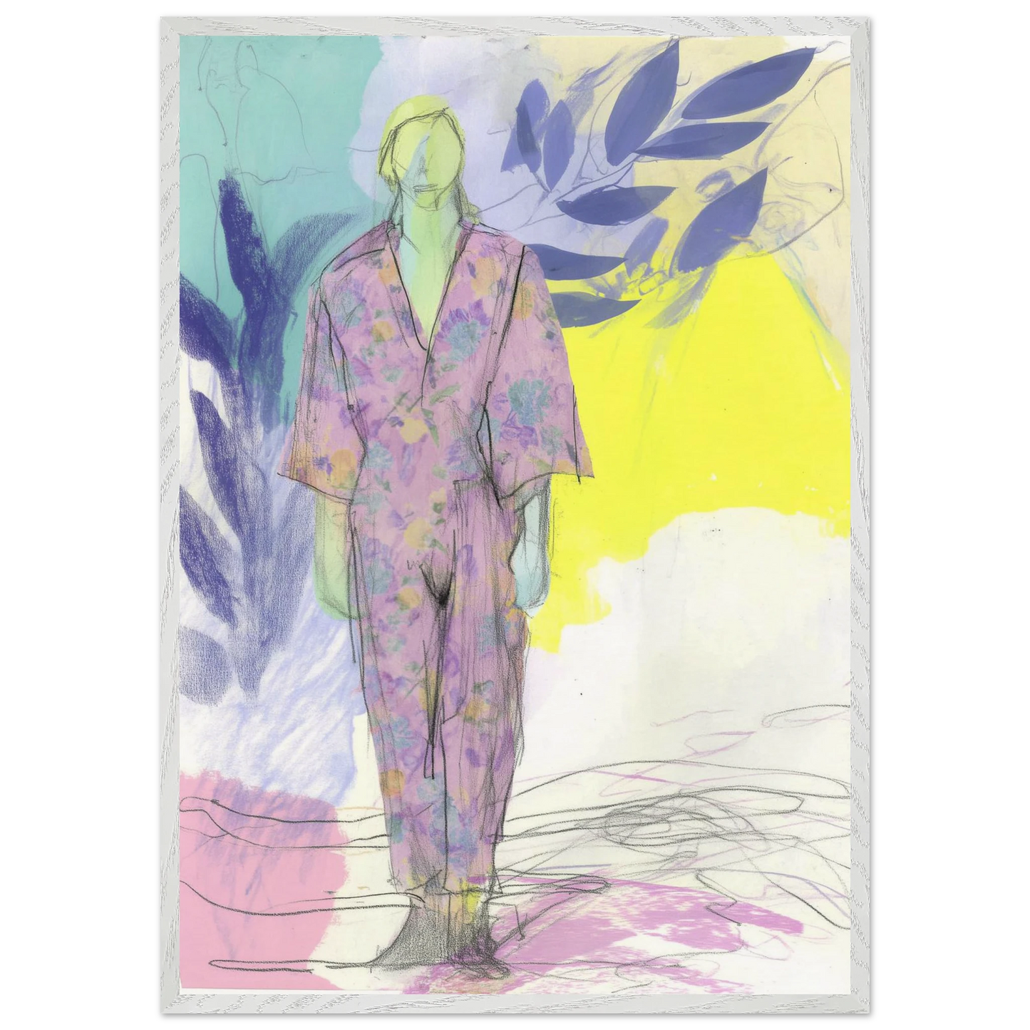 Kimono Fleuri sous les Feuilles — tableau encadré bois — vue 11 — art mural STNCL