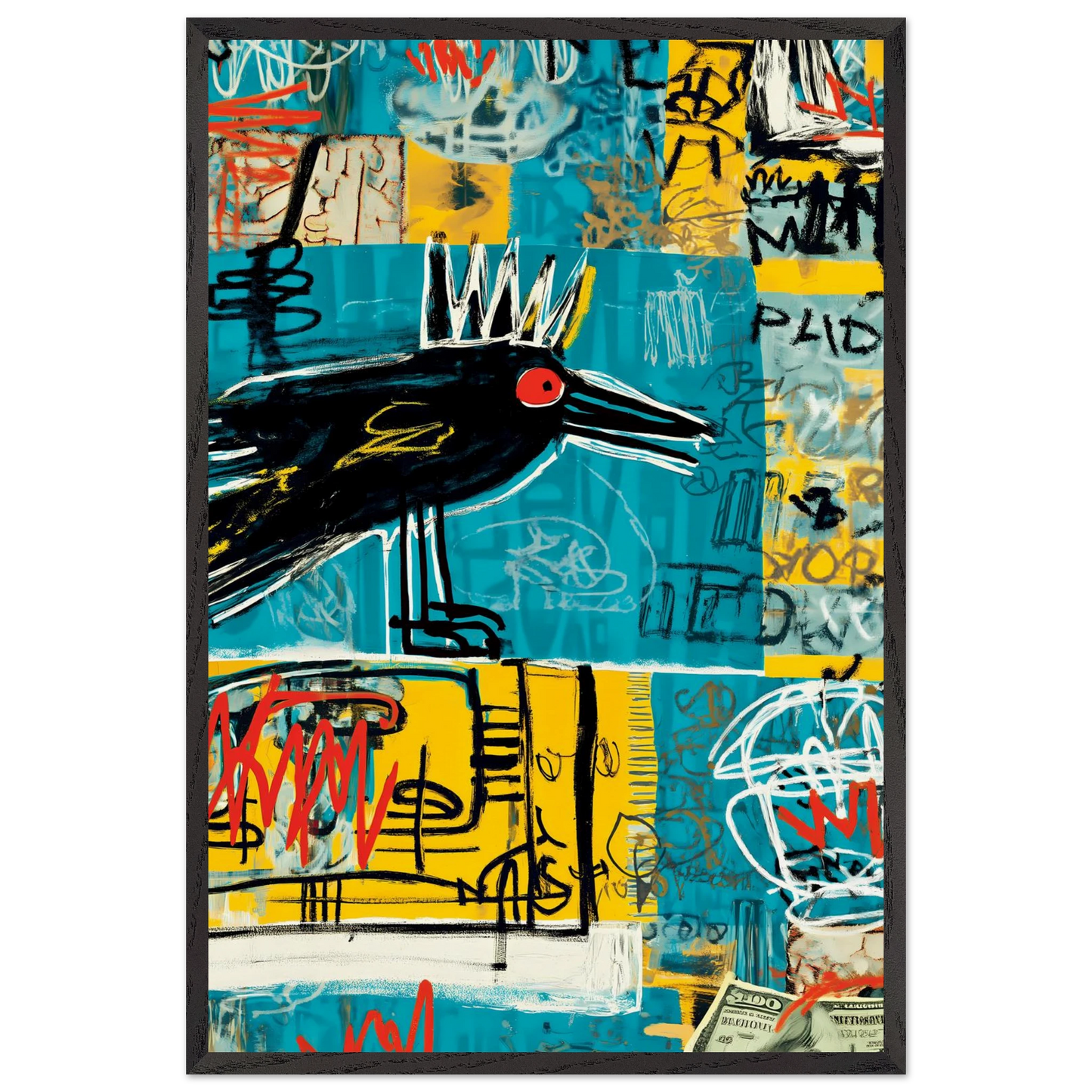 Corbeau Couronné — tableau encadré bois — vue 2 — art mural STNCL