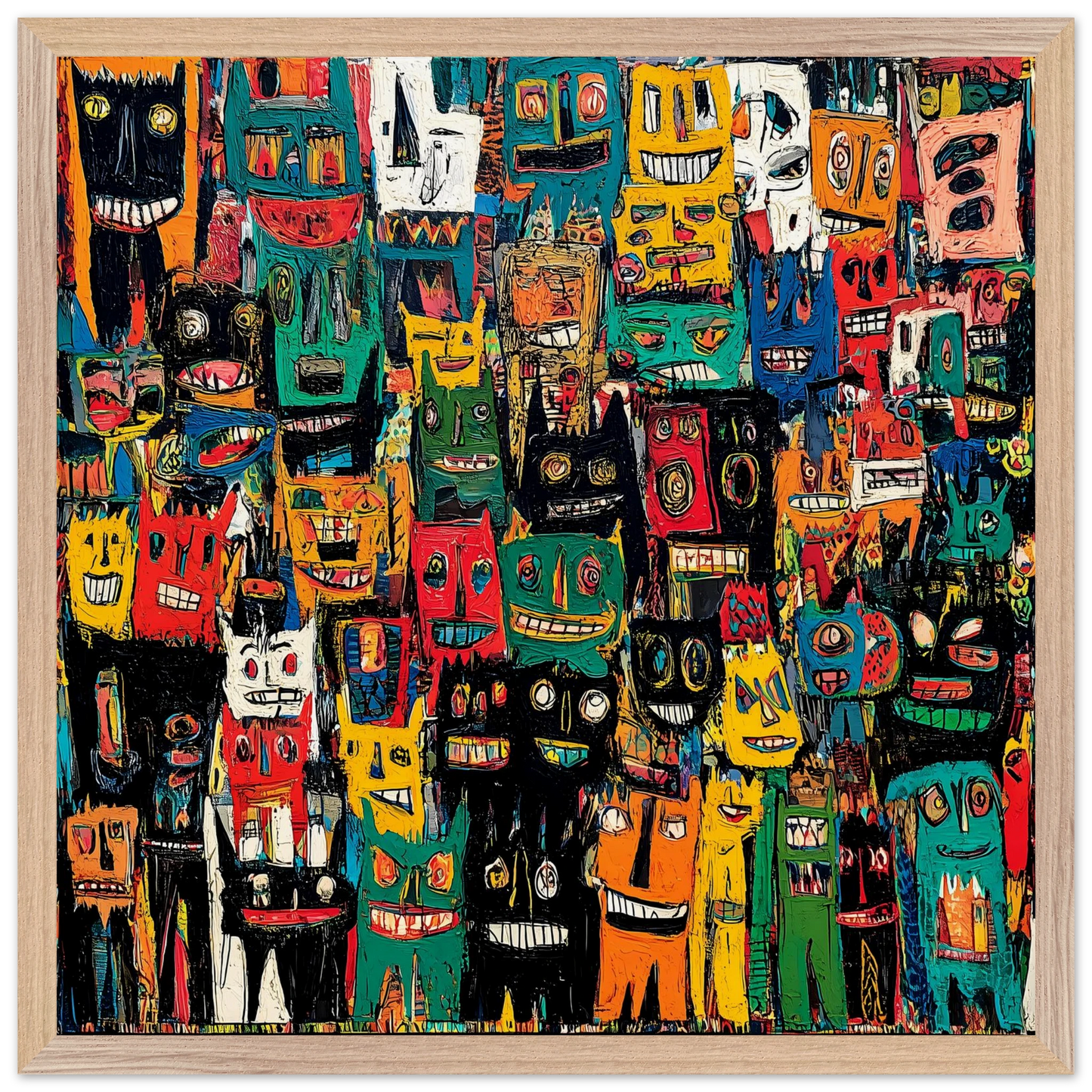 Assemblée de Masques — tableau encadré bois — vue 3 — art mural STNCL