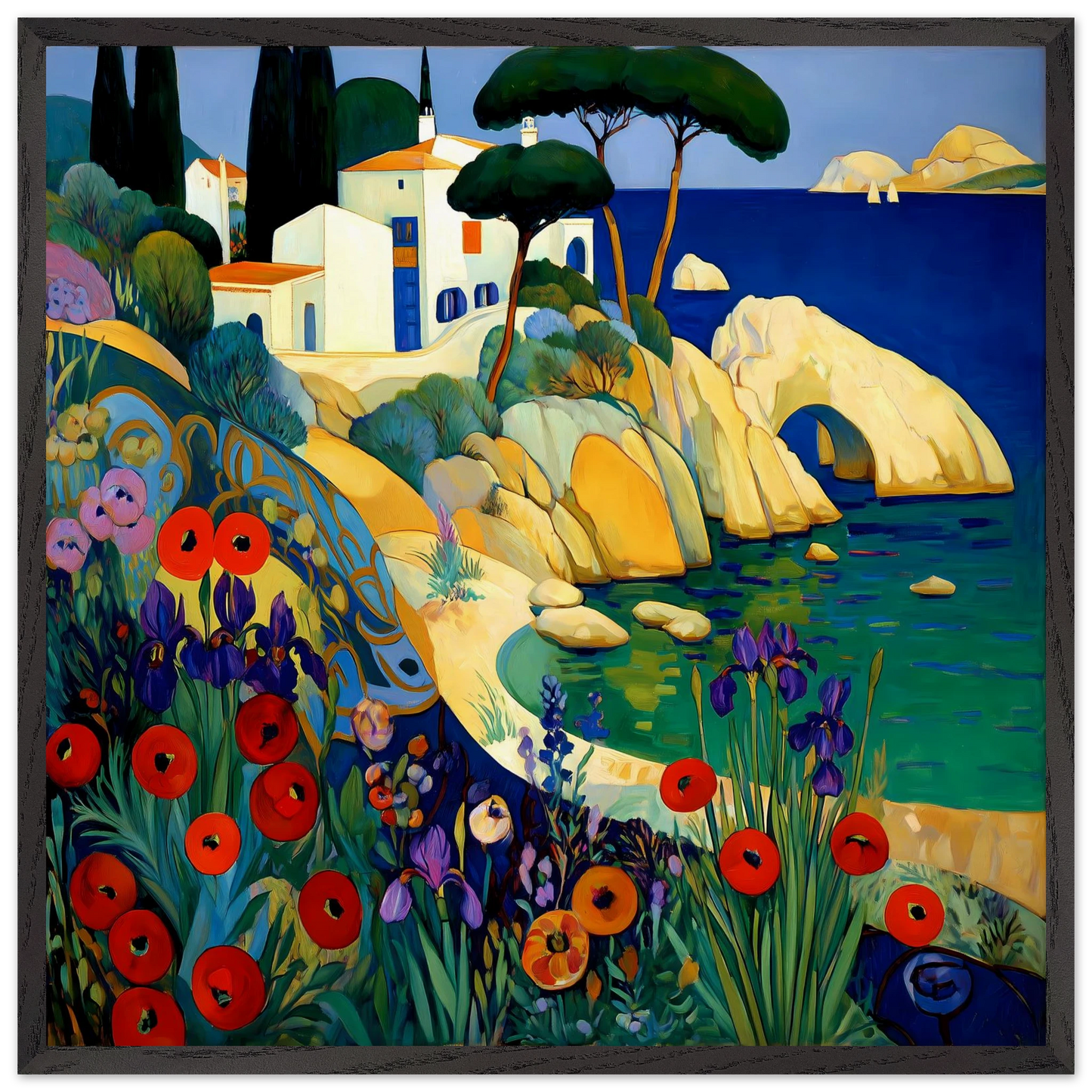 La Crique aux Coquelicots — tableau encadré bois — art mural STNCL