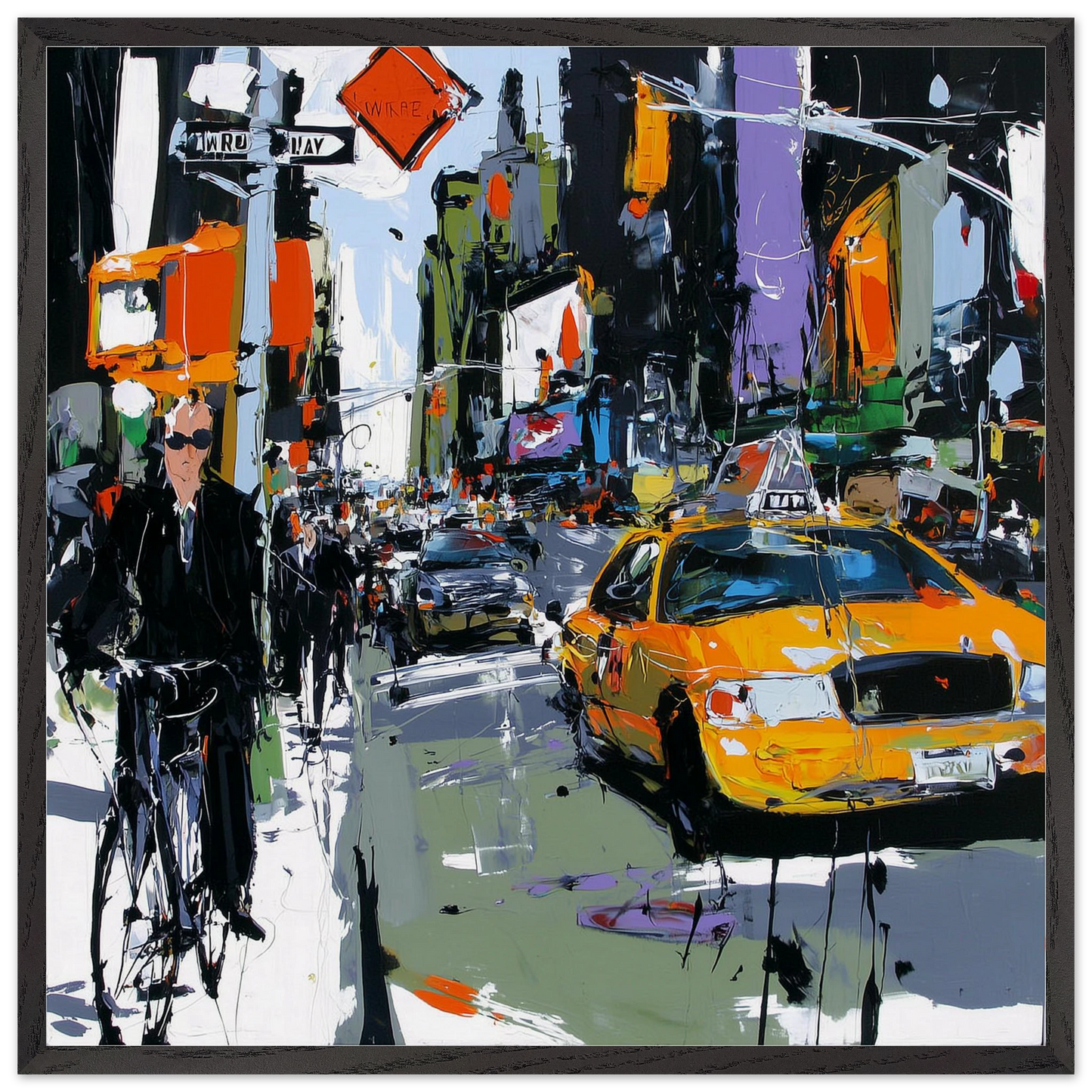 Taxi Jaune Broadway — tableau encadré bois — art mural STNCL