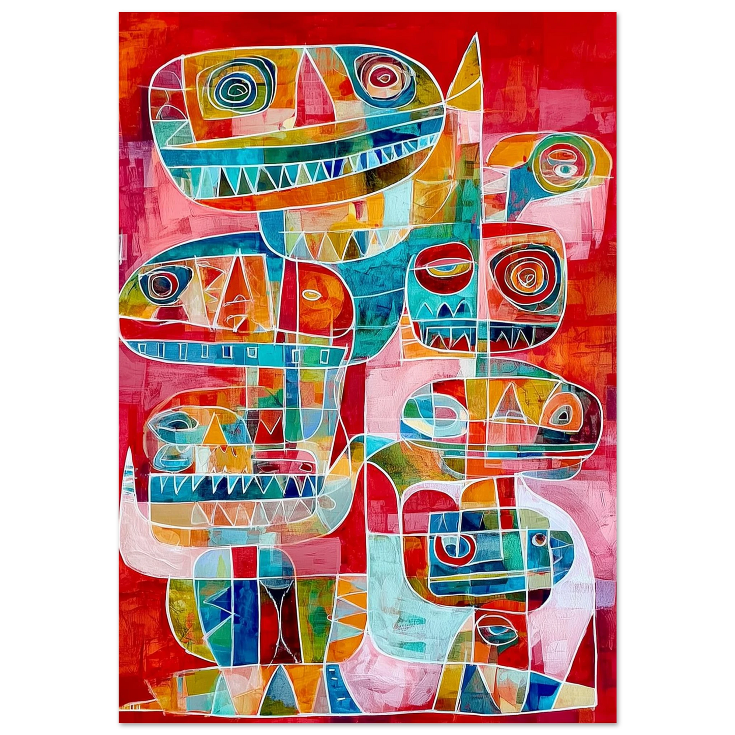 Masques Totems Enchevêtrés — tableau aluminium — art mural STNCL