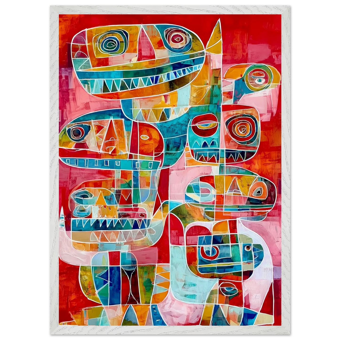Totems Imbriqués — tableau encadré bois — vue 11 — art mural STNCL