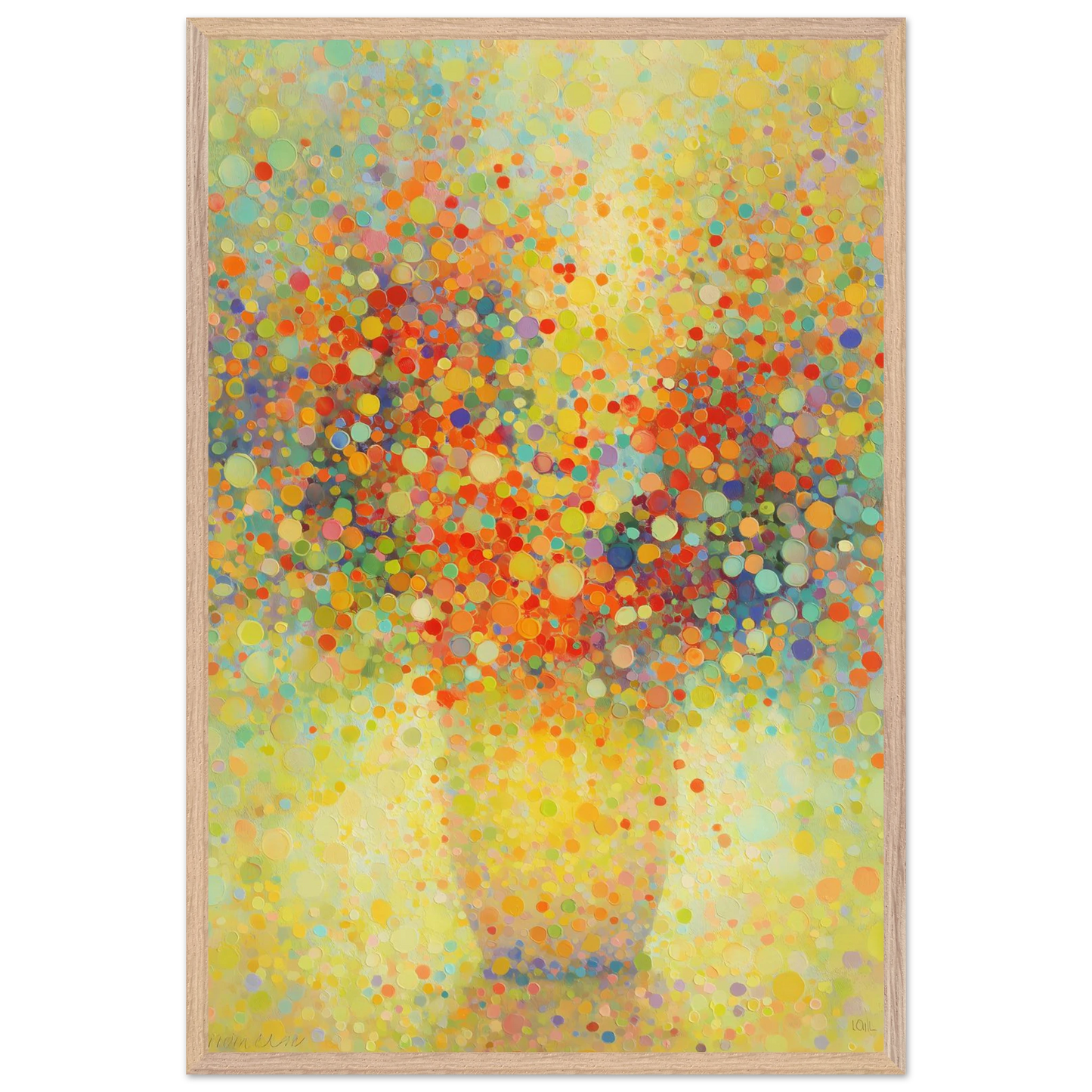 Floraison Pointilliste — tableau encadré bois — vue 14 — art mural STNCL