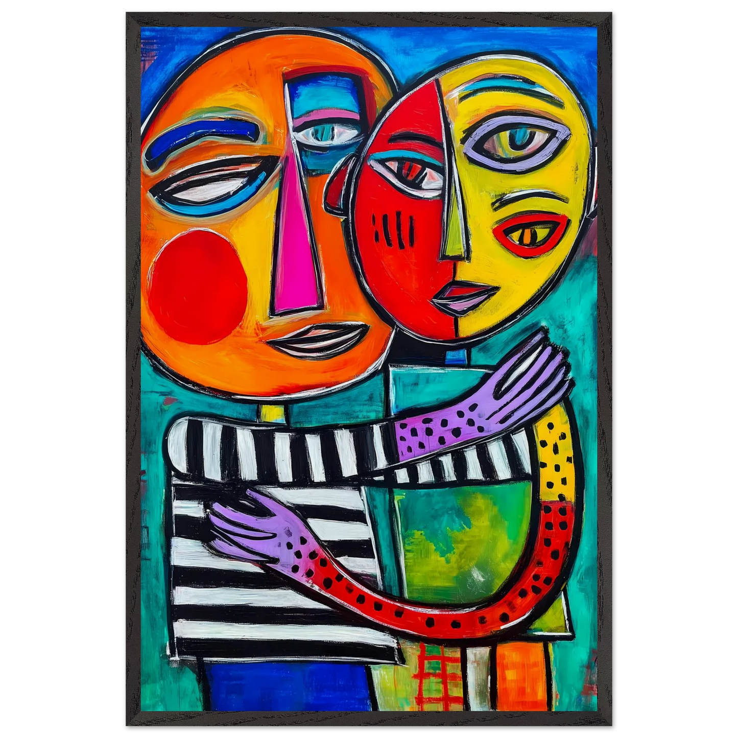 Étreinte Cubiste — tableau encadre bois — vue 2 — art mural STNCL
