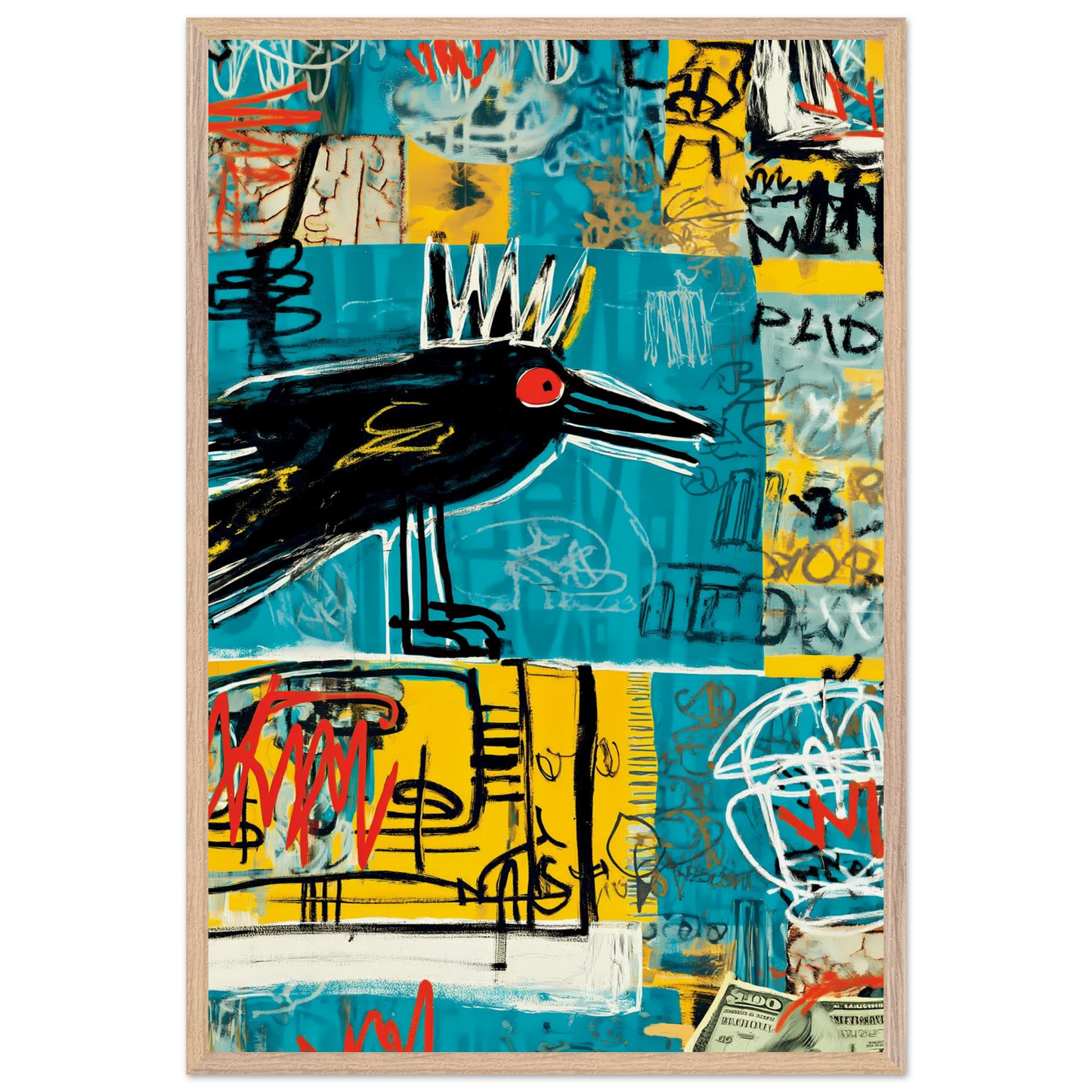 Corbeau Couronné — tableau encadré bois — vue 14 — art mural STNCL