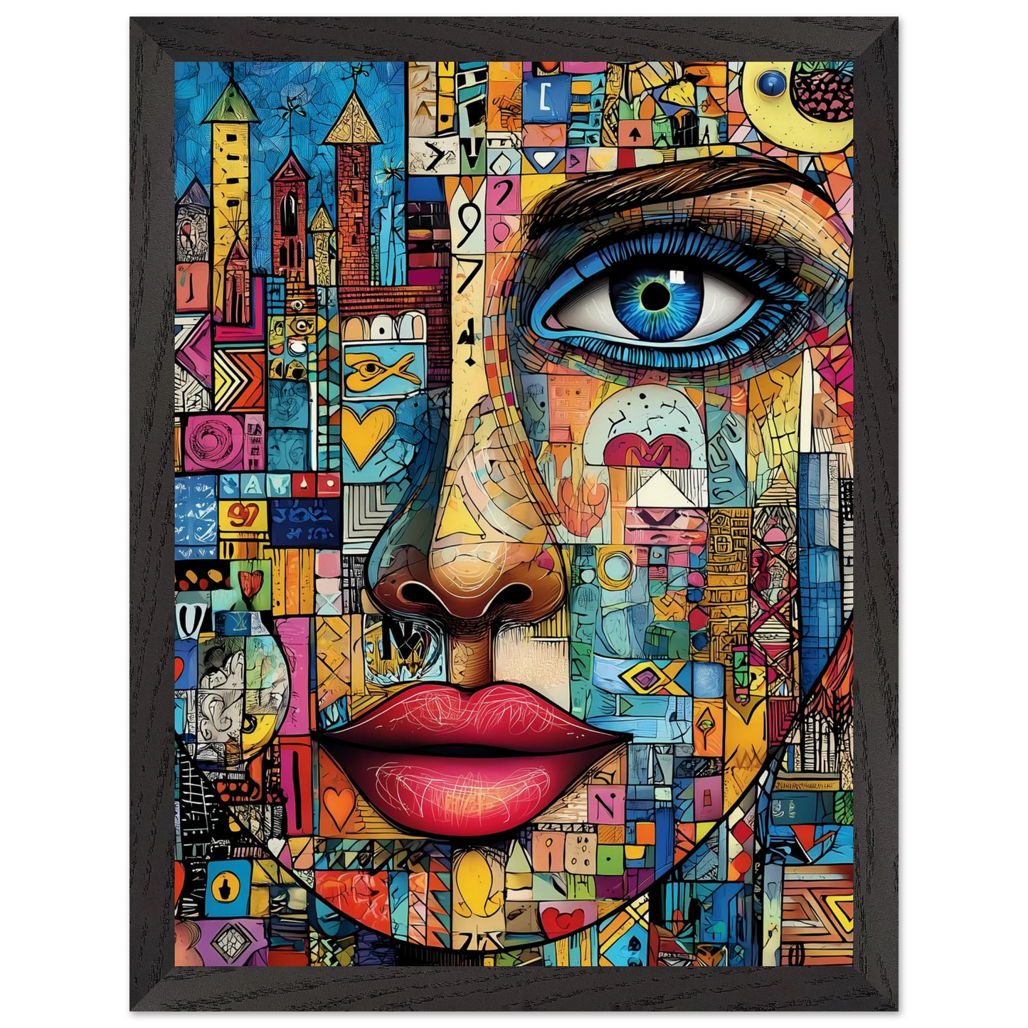 Visage Mosaïque — tableau encadré bois — vue 4 — art mural STNCL
