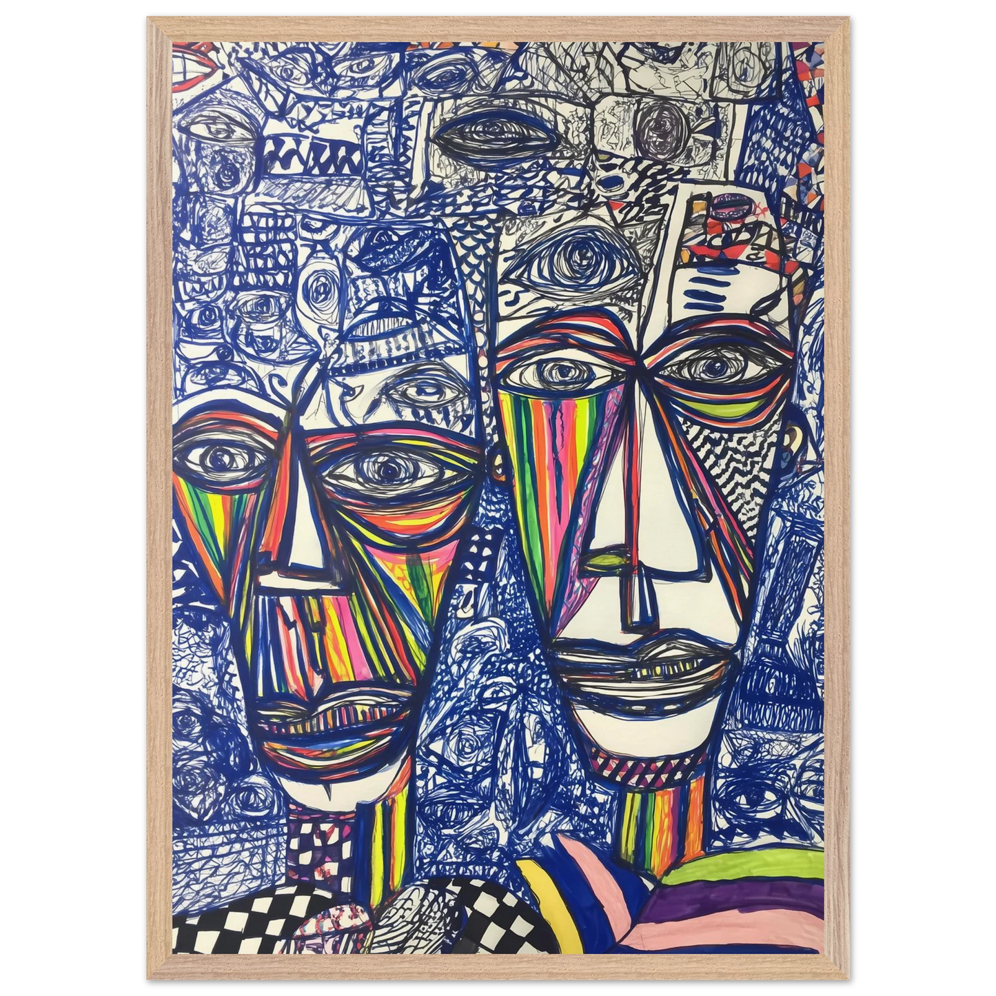 Deux Visages au Feutre — tableau encadré bois — vue 13 — art mural STNCL