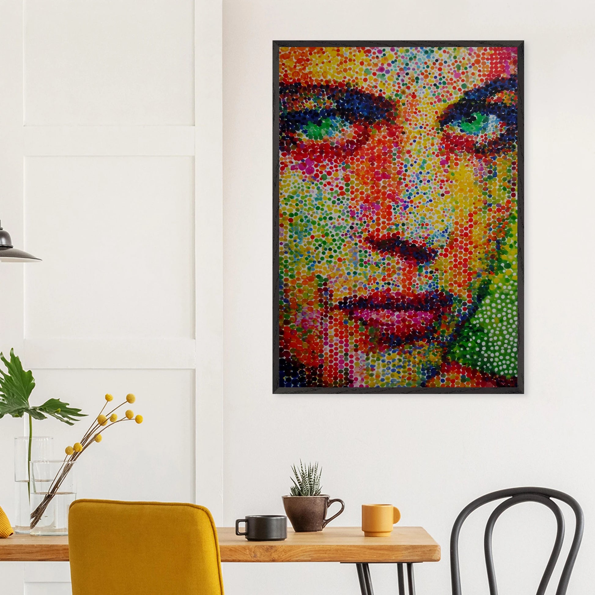 Le Visage en Points — tableau encadré bois — vue 18 — art mural STNCL