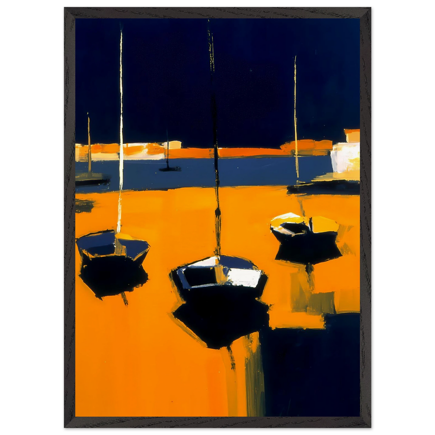 Barques au Soleil Couchant — tableau encadré bois — vue 10 — art mural STNCL