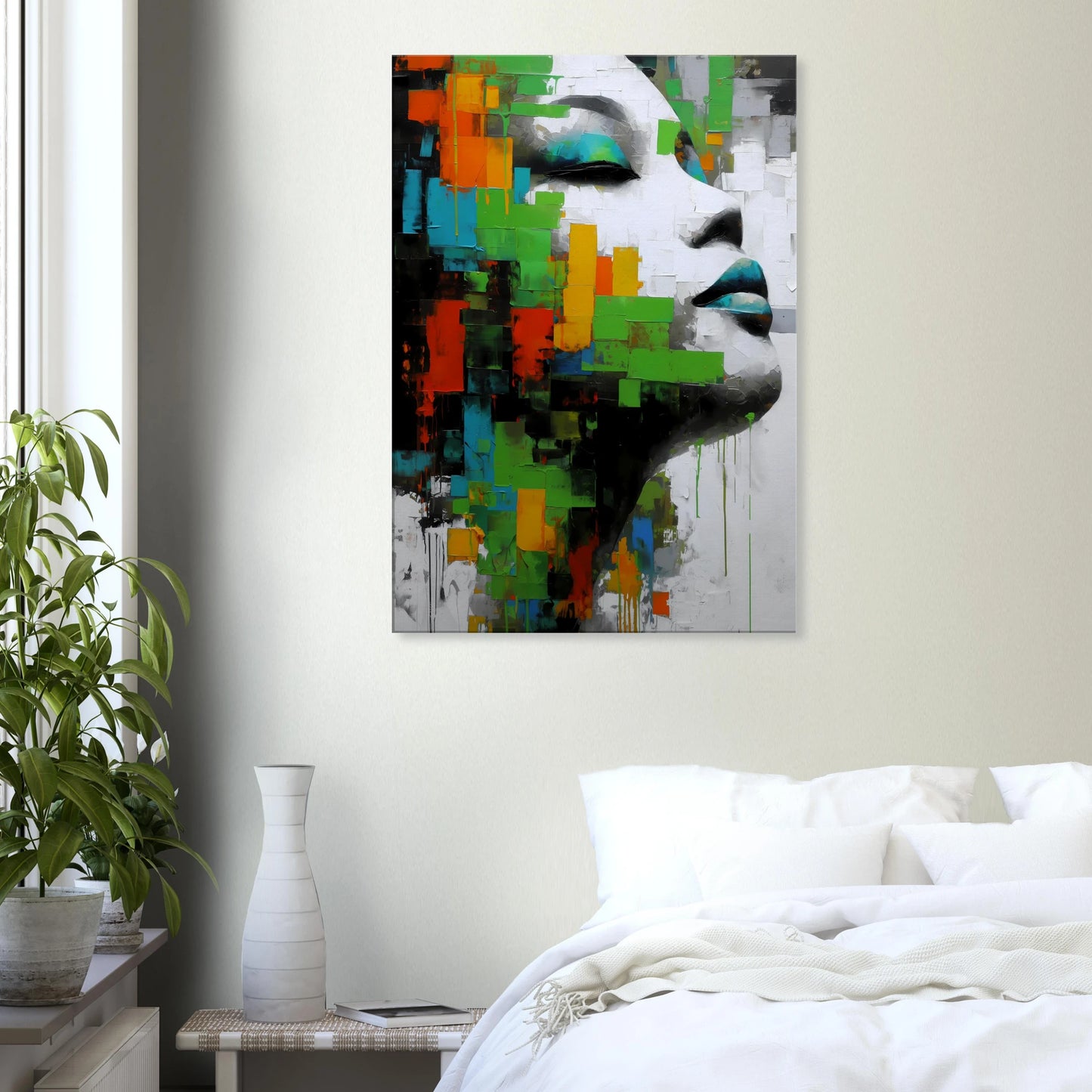 Visage en Éclats Verts — tableau sur toile — vue 7 — art mural STNCL