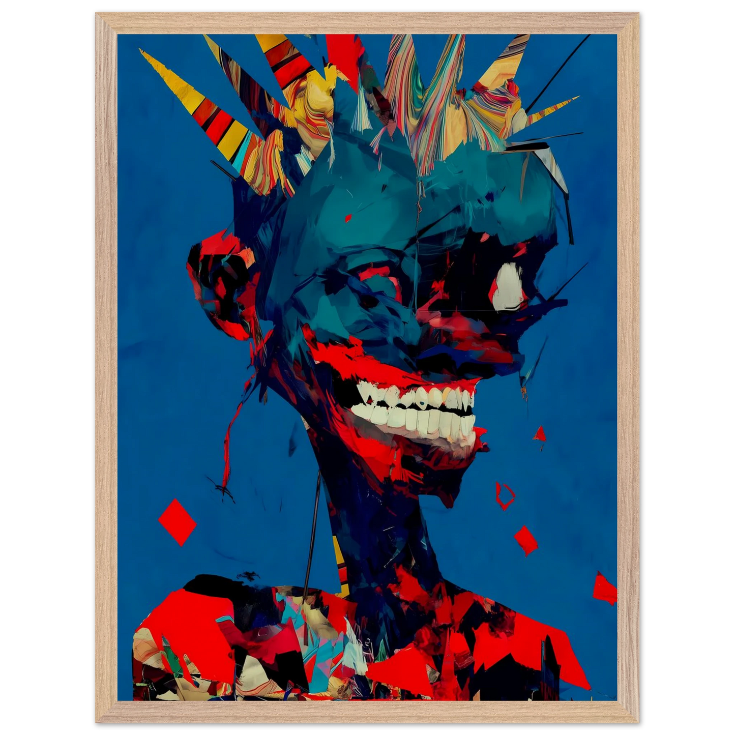 Le Rire Bleu — tableau encadré bois — vue 3 — art mural STNCL