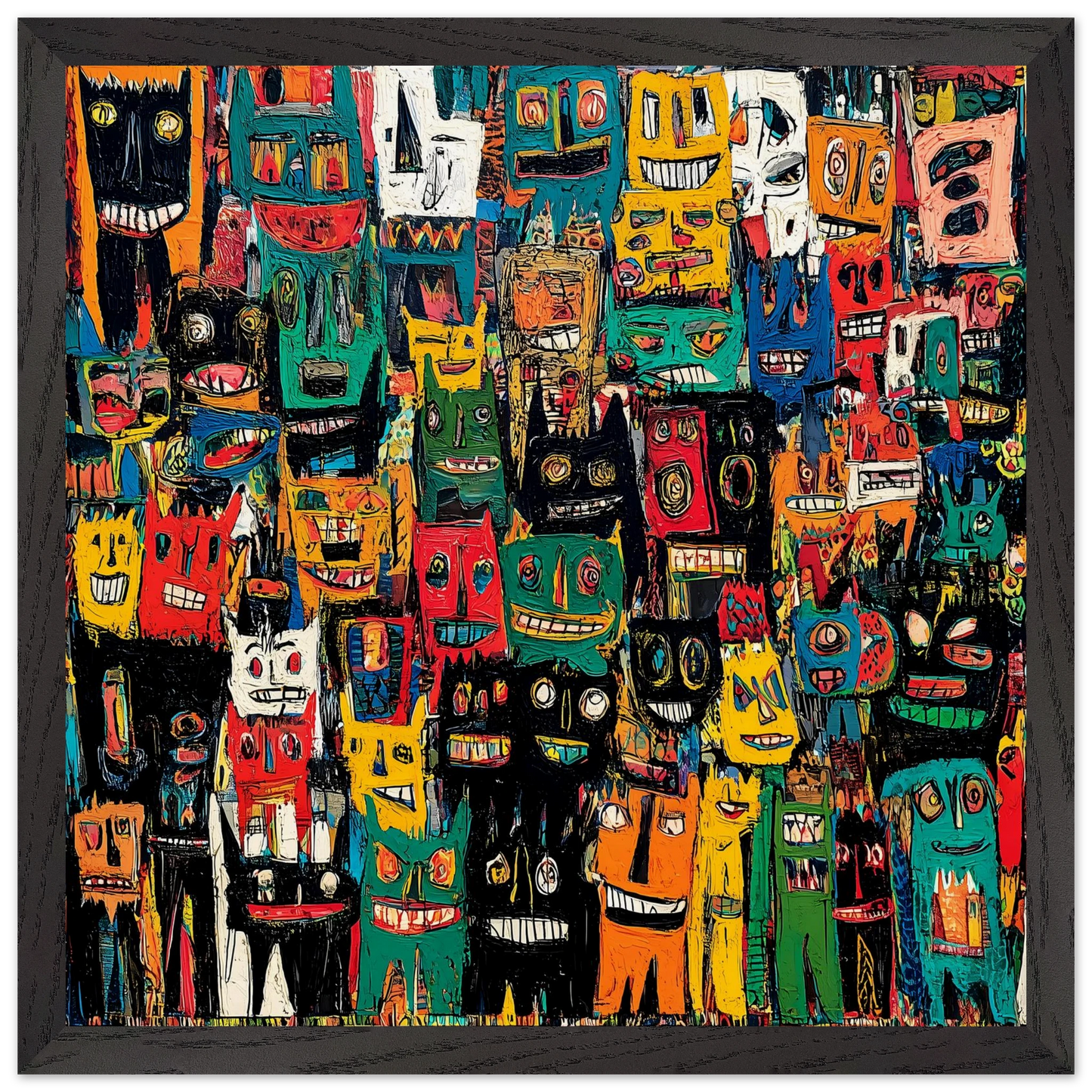 Assemblée de Masques — tableau encadré bois — vue 6 — art mural STNCL