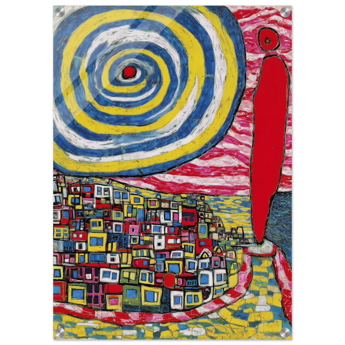 La Spirale et les Maisons — tableau plexiglas — vue 2 — art mural STNCL