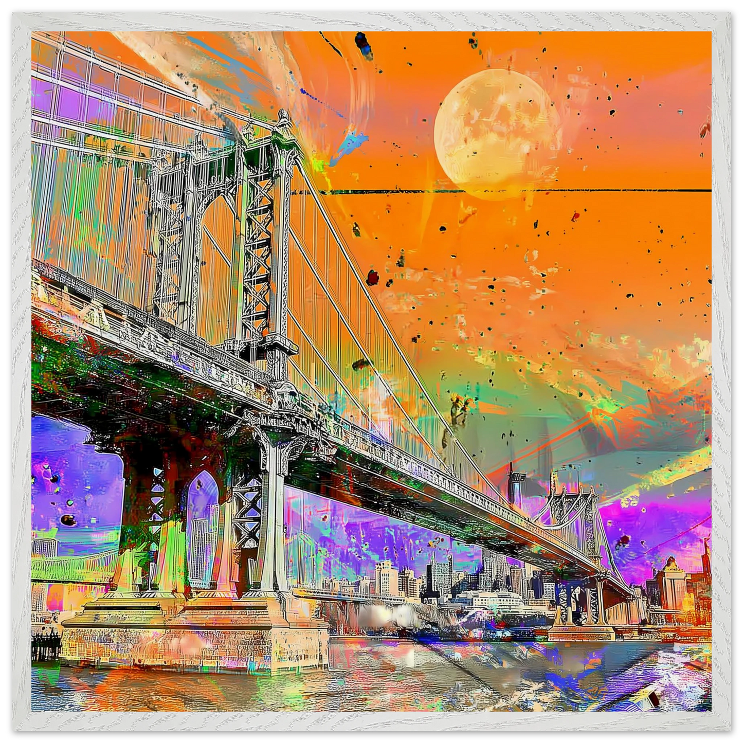 Pont sous la Lune — tableau encadre bois — vue 5 — art mural STNCL