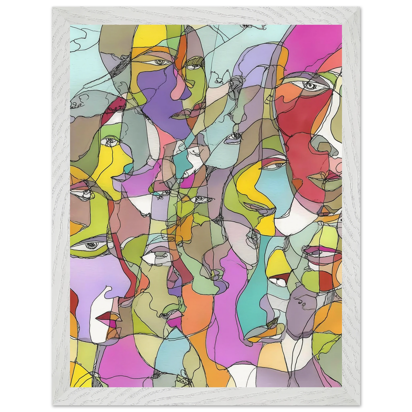 Visages Entrelacés — tableau encadre bois — vue 9 — art mural STNCL